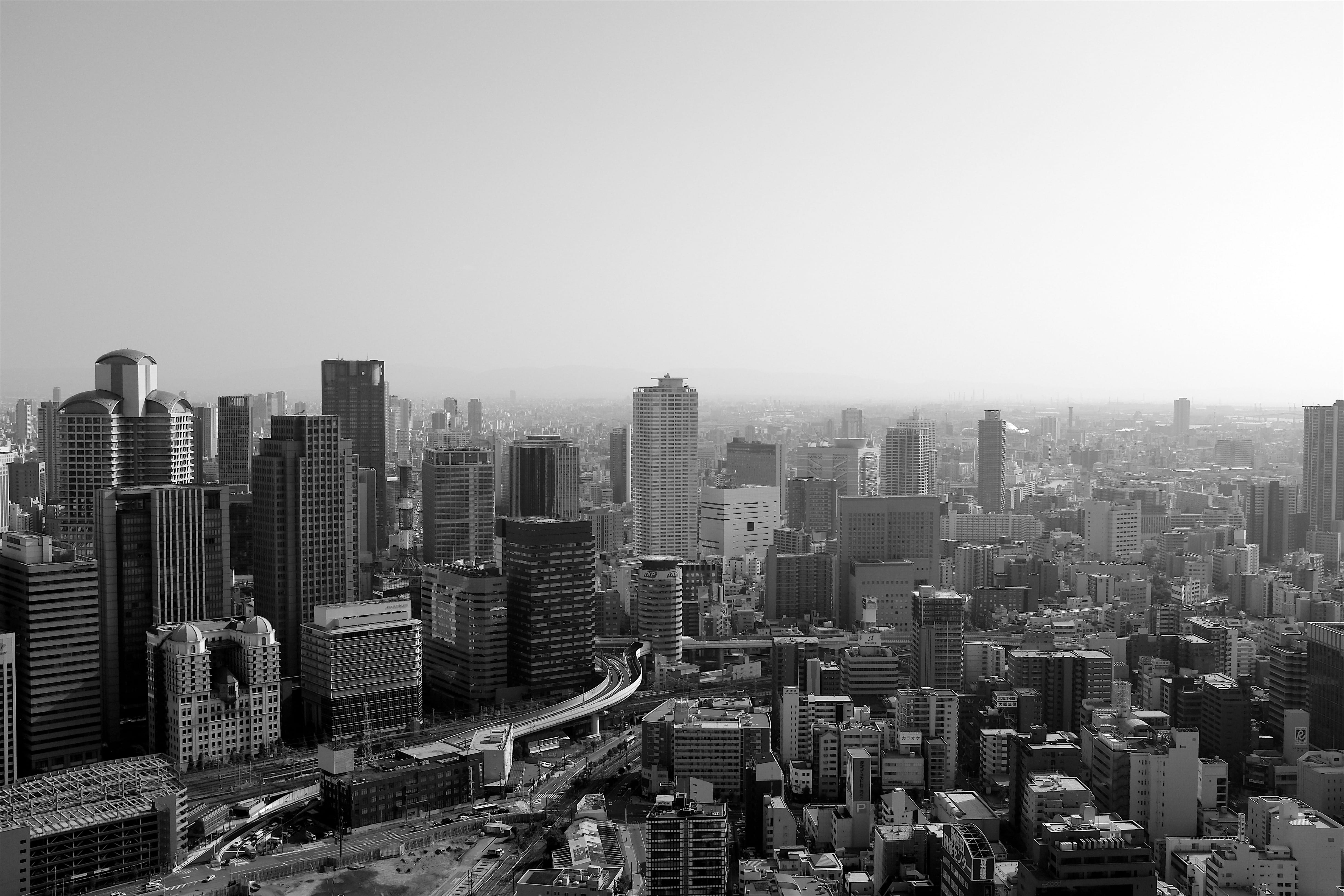 urban skyline, modern, built structure, building exterior, ōsaka-shi, nature, architecture, pollution, osaka station city, osaka, copy space, building, HD Wallpaper