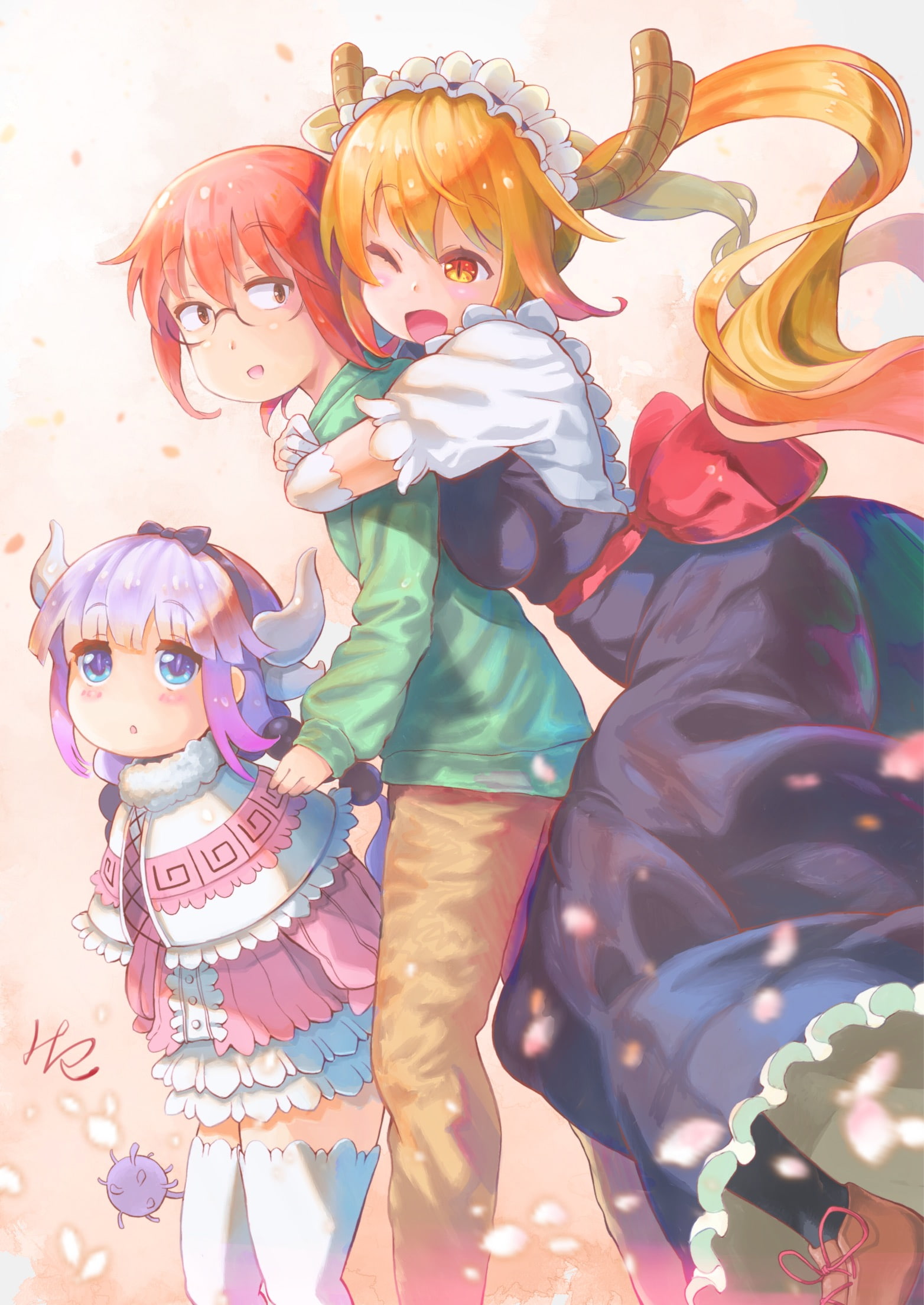 fun, art and craft, thigh-highs, preschool, girls, offspring, Kobayashi-san Chi no Maid Dragon, people, 1080P, event, costume, multi colored, Tohru (Kobayashi-san Chi no Maid Dragon), Phone HD Wallpaper