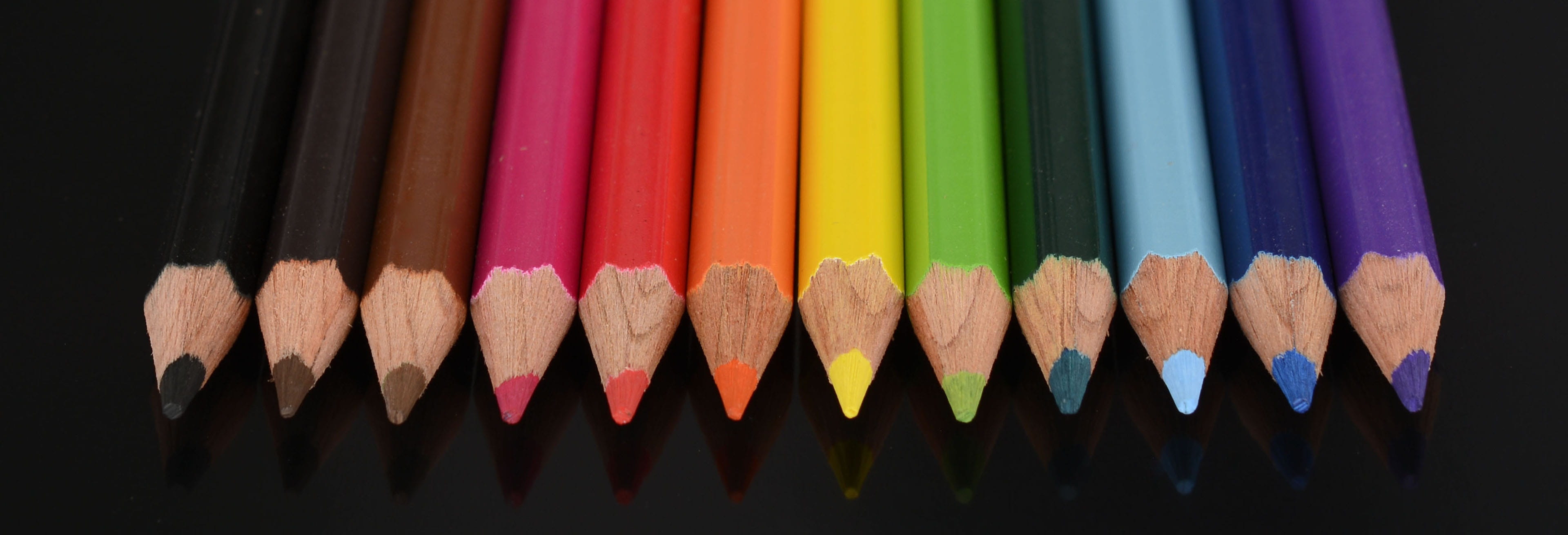 no people, still life, header, Colored Pencils, multi colored, head image, indoors, 4K, Paint, arrangement, art and craft, creativity, close-up, in a row, HD Wallpaper