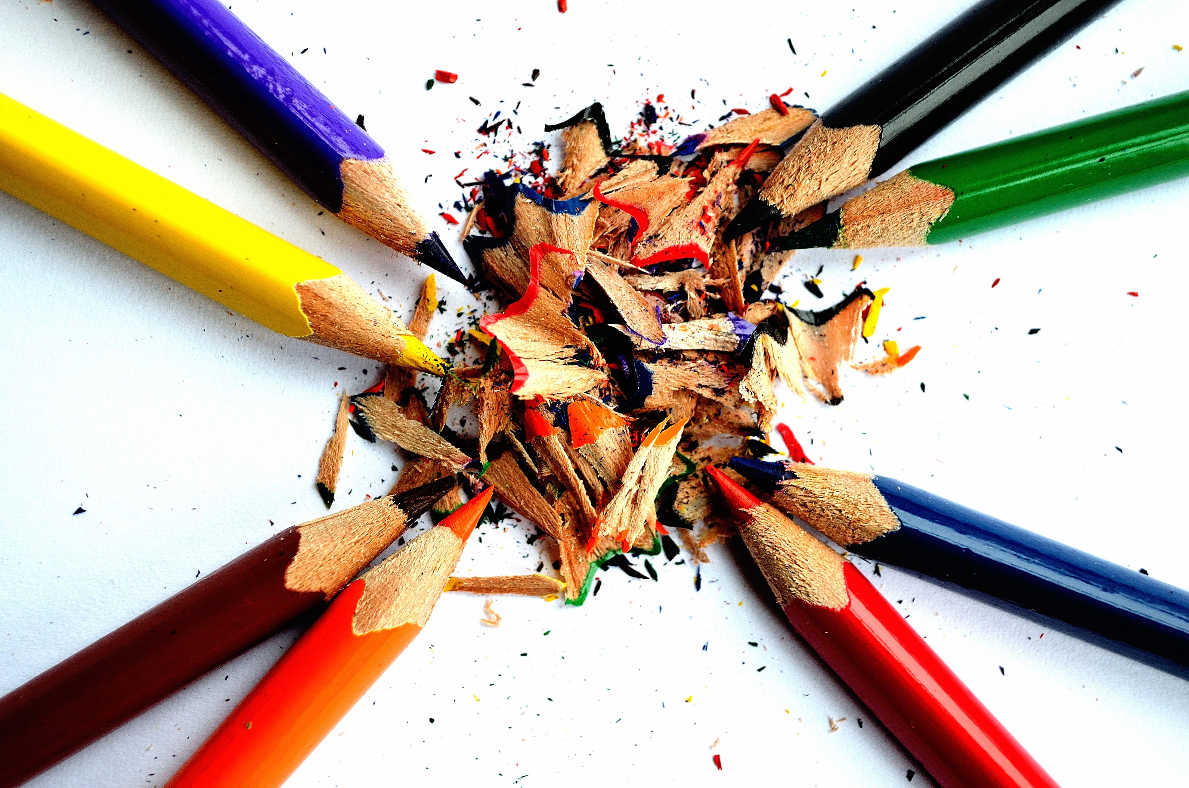 still life, paint, school, blue, background, shavings, art and craft equipment, green, wood - material, color, yellow, variation, creativity, close-up, HD Wallpaper
