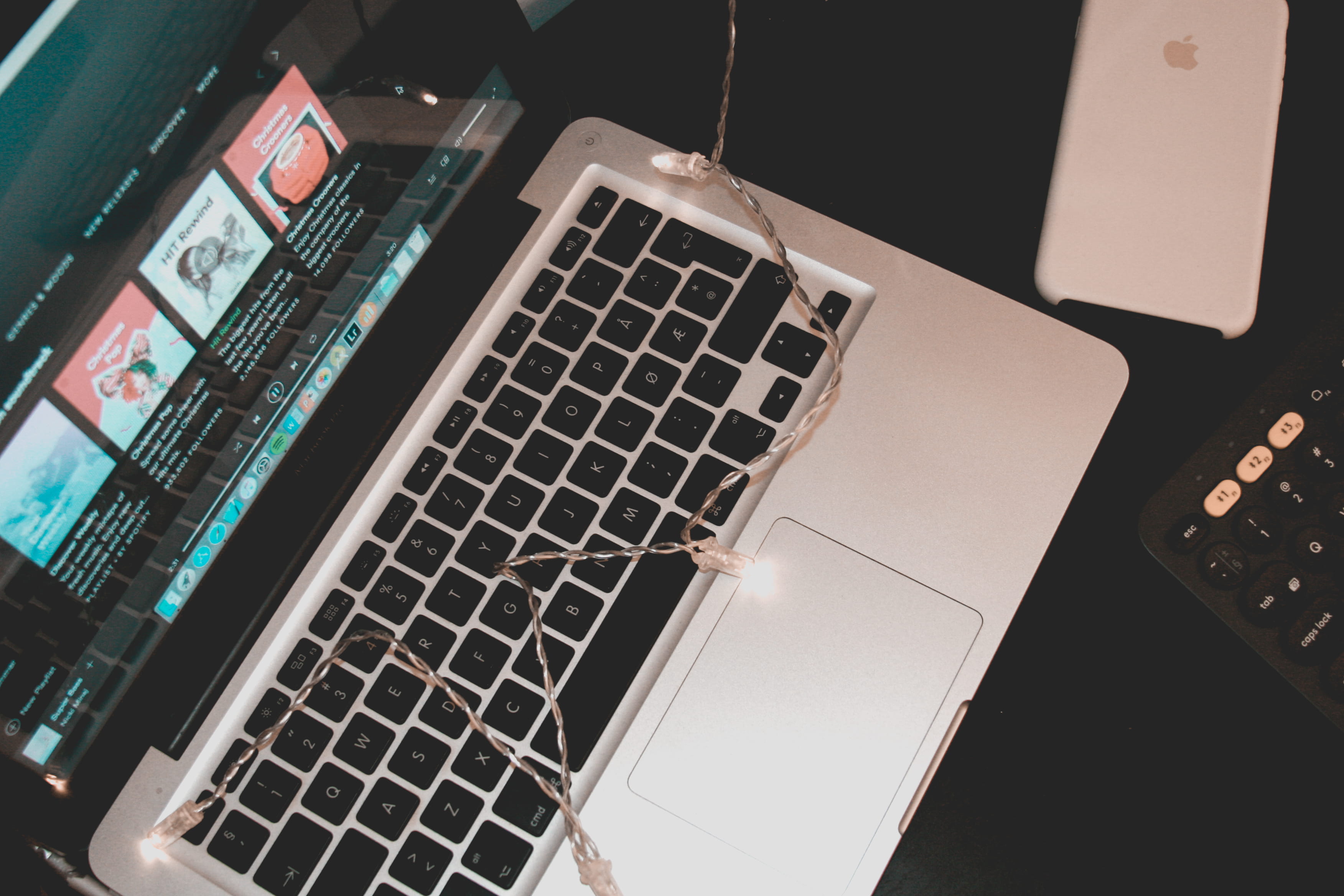 technology, minimal, laptop, computer network, computer equipment, portable information device, internet, computer monitor, coder, spotify, high angle view, HD Wallpaper