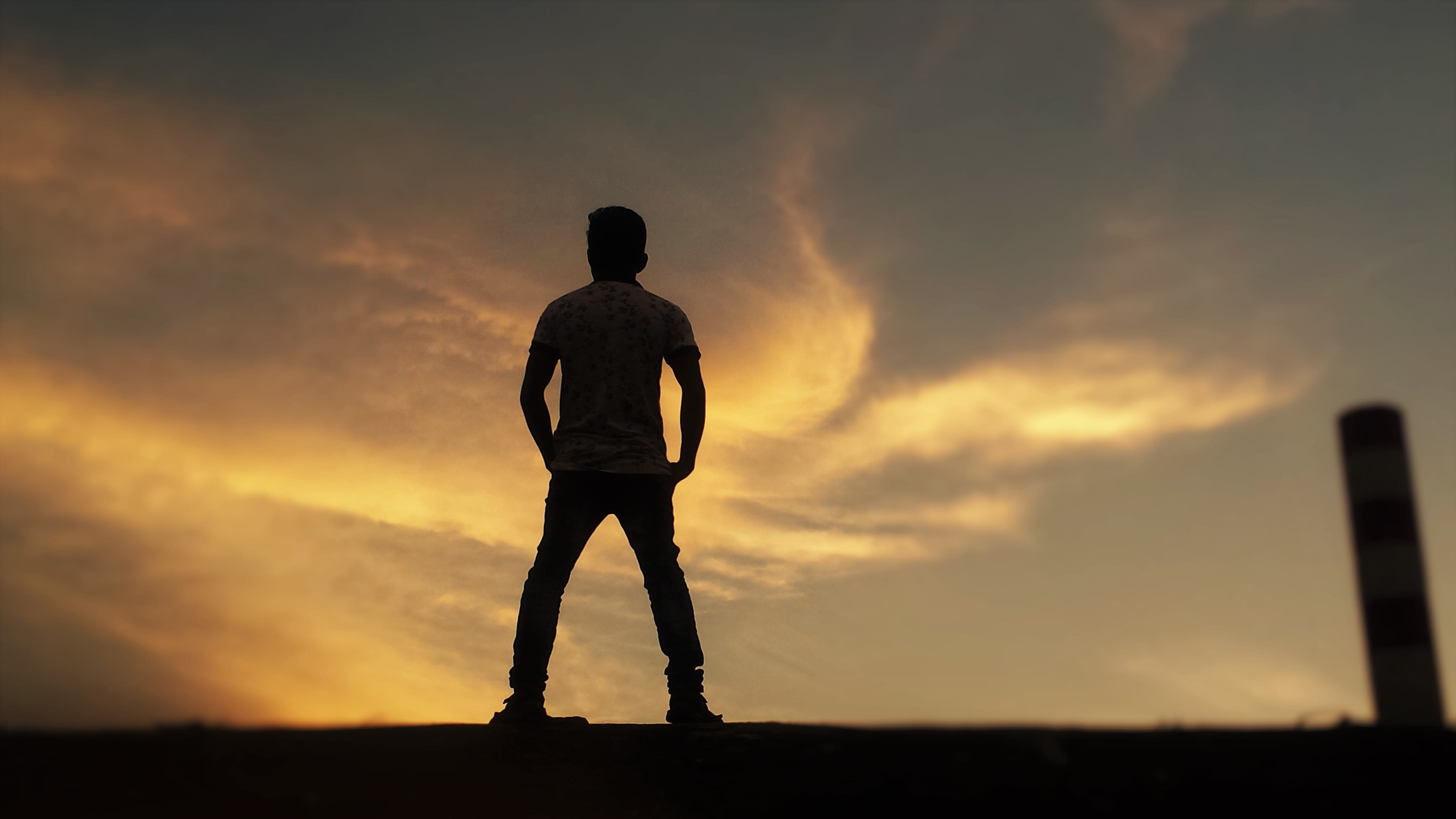 land, silhouette, real people, cloud - sky, but i am happy, beauty in nature, outdoors, leisure activity, men, one person, full length, standing, scenics - nature, HD Wallpaper
