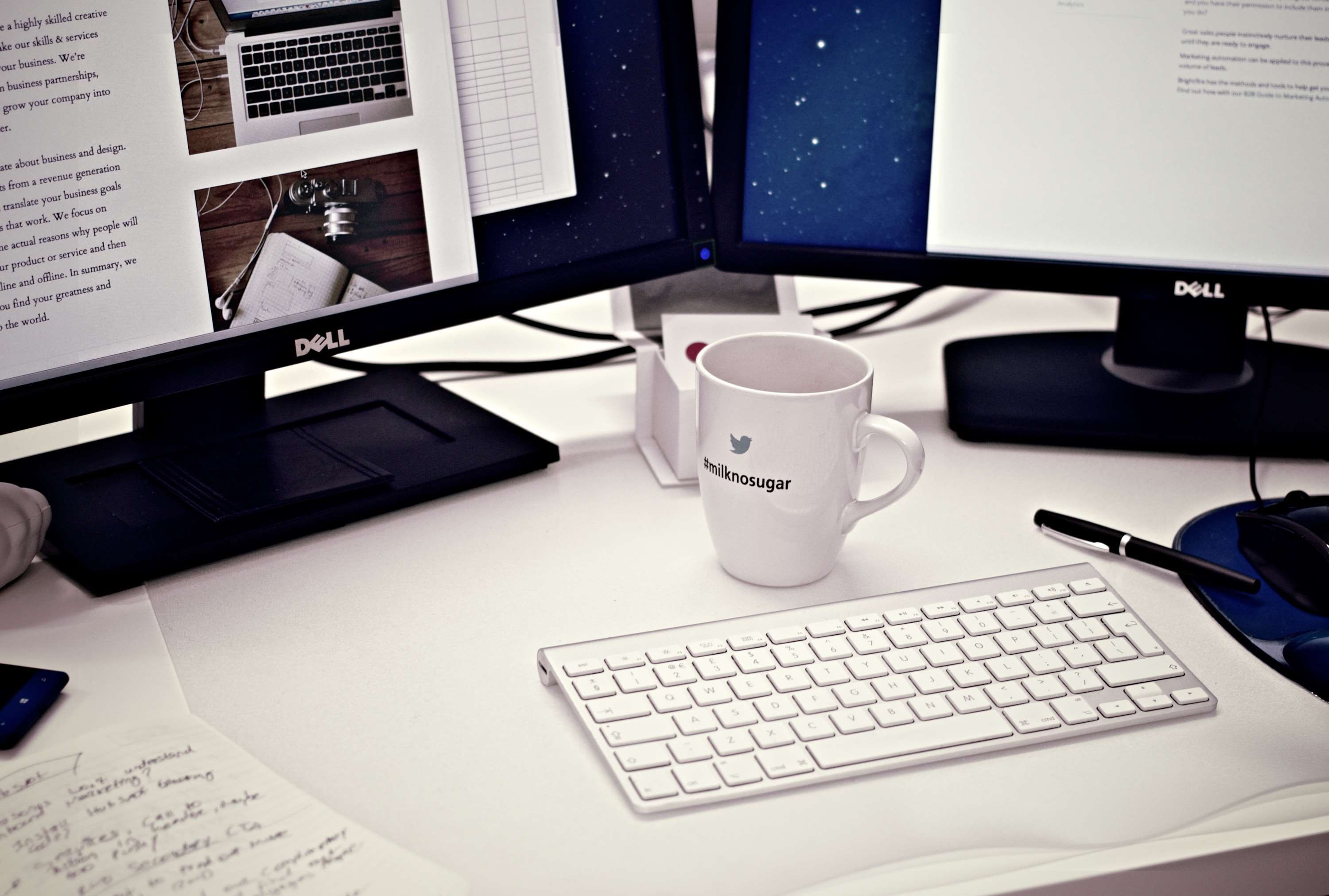 computer monitor, cup, screens, desktop, desktop pc, office, glasses, pen, dual monitors, displays, startup, pc, paper, browsing, furniture, business, computer, HD Wallpaper