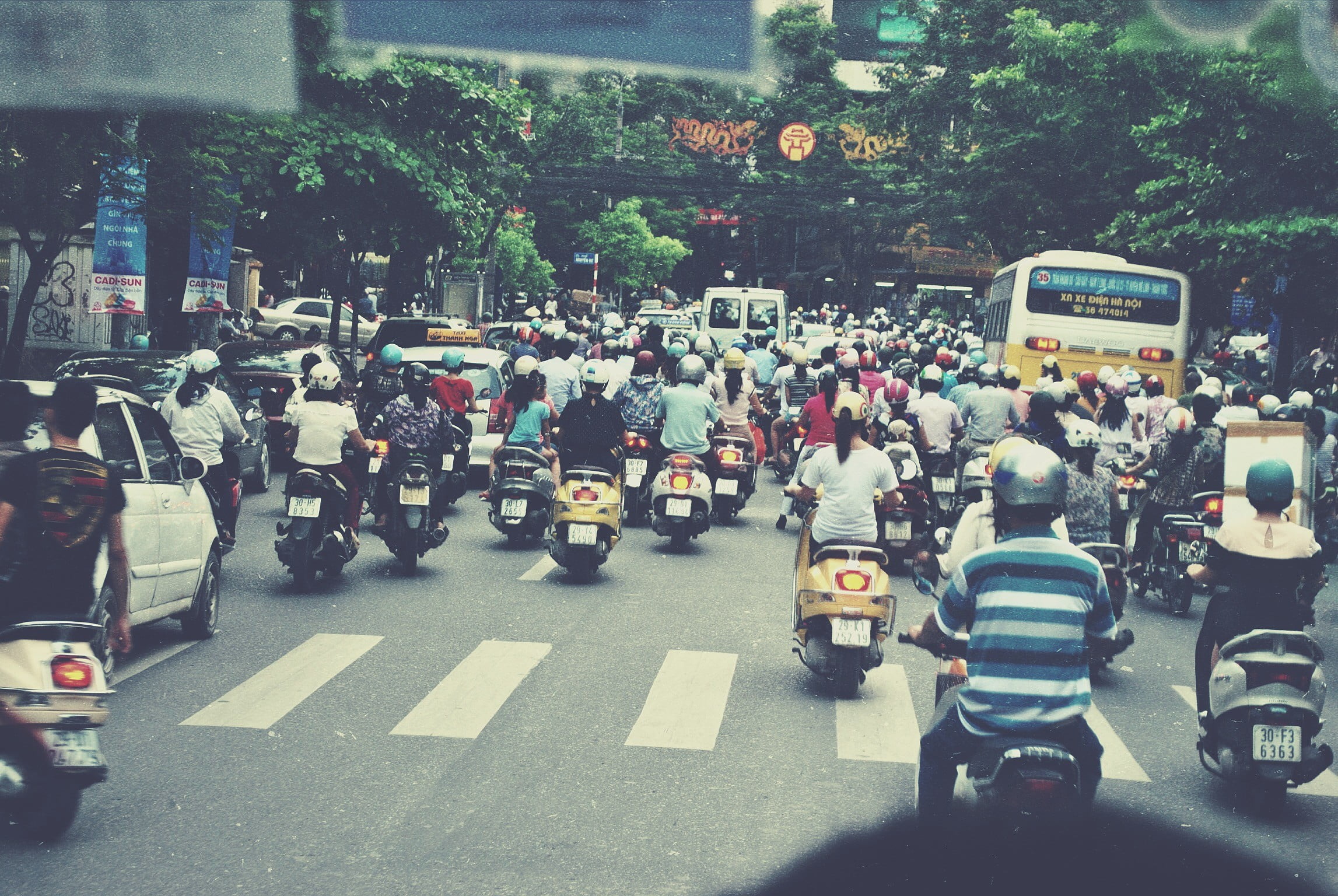 city life, men, outdoors, motorcycle, road, sign, mode of transportation, car, motor vehicle, 1080P, Vietnam, city, transportation, land vehicle, real people, HD Wallpaper