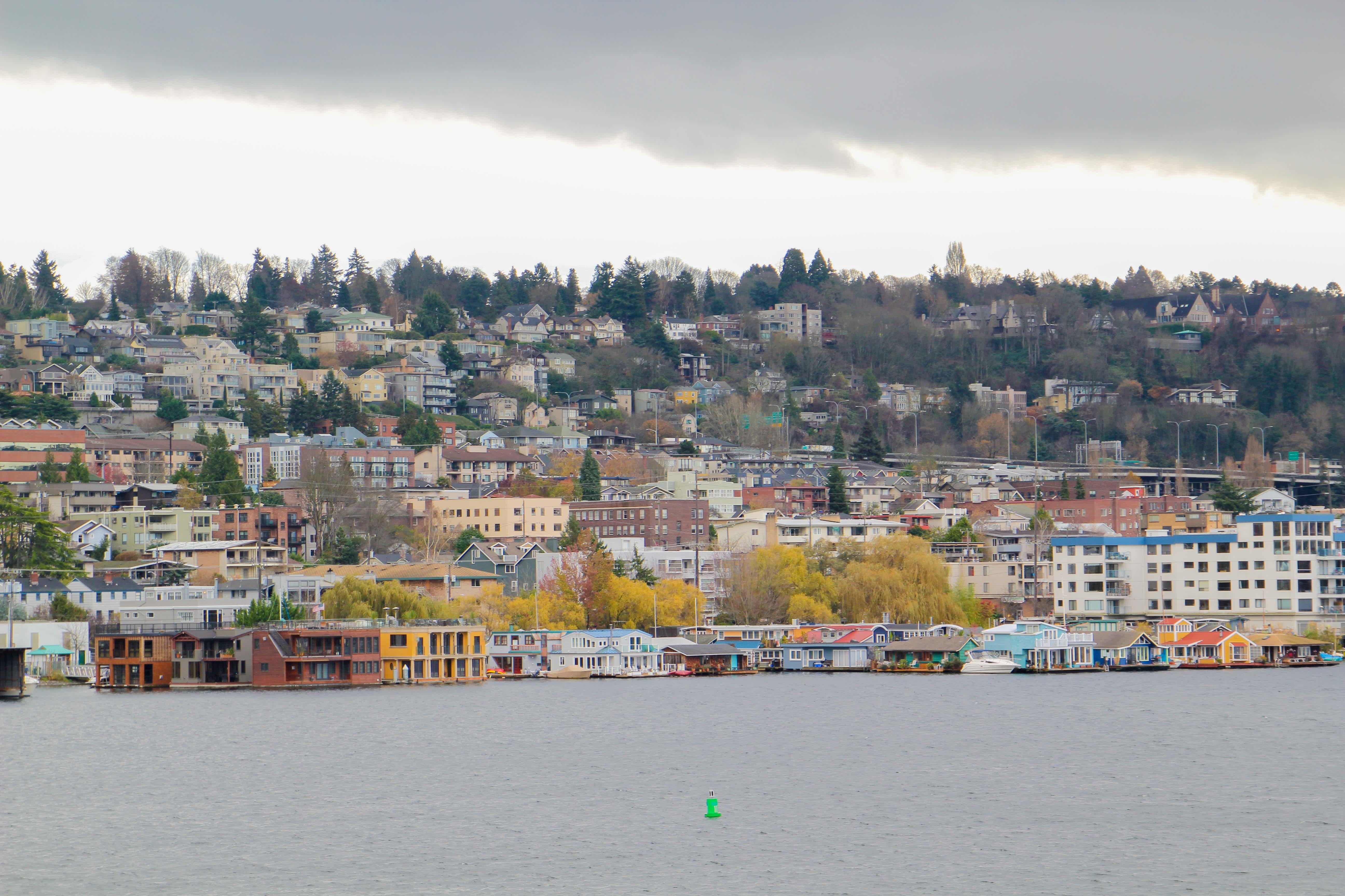 seattle area, building exterior, sky, fall, cloud - sky, Area, nautical vessel, winter, waterfront home, waterfront, building, multi colored, impression, HD Wallpaper