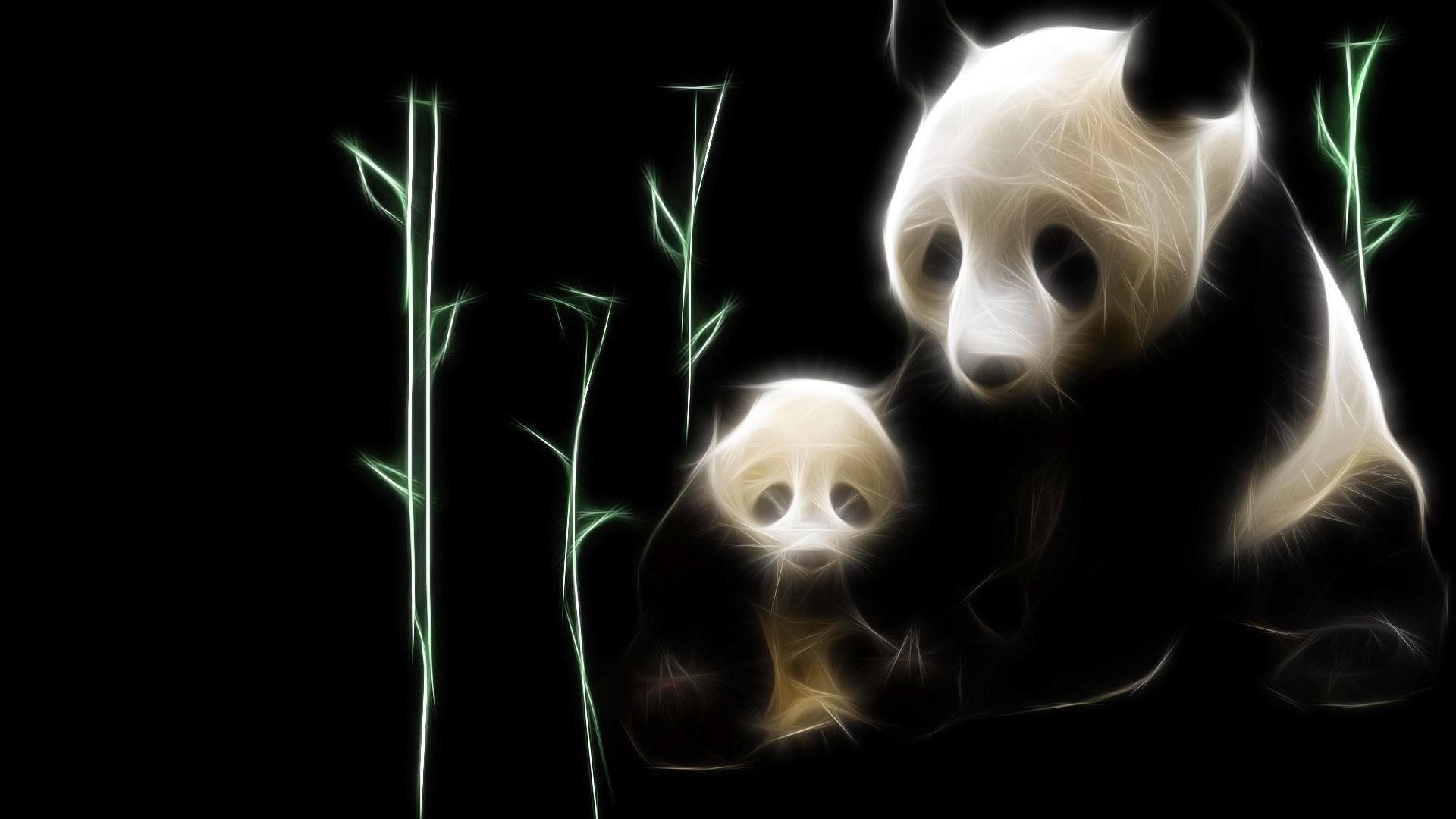 3d and abstract, cub, 1080P, pa, panda, fractal, amp, bamboo, HD Wallpaper