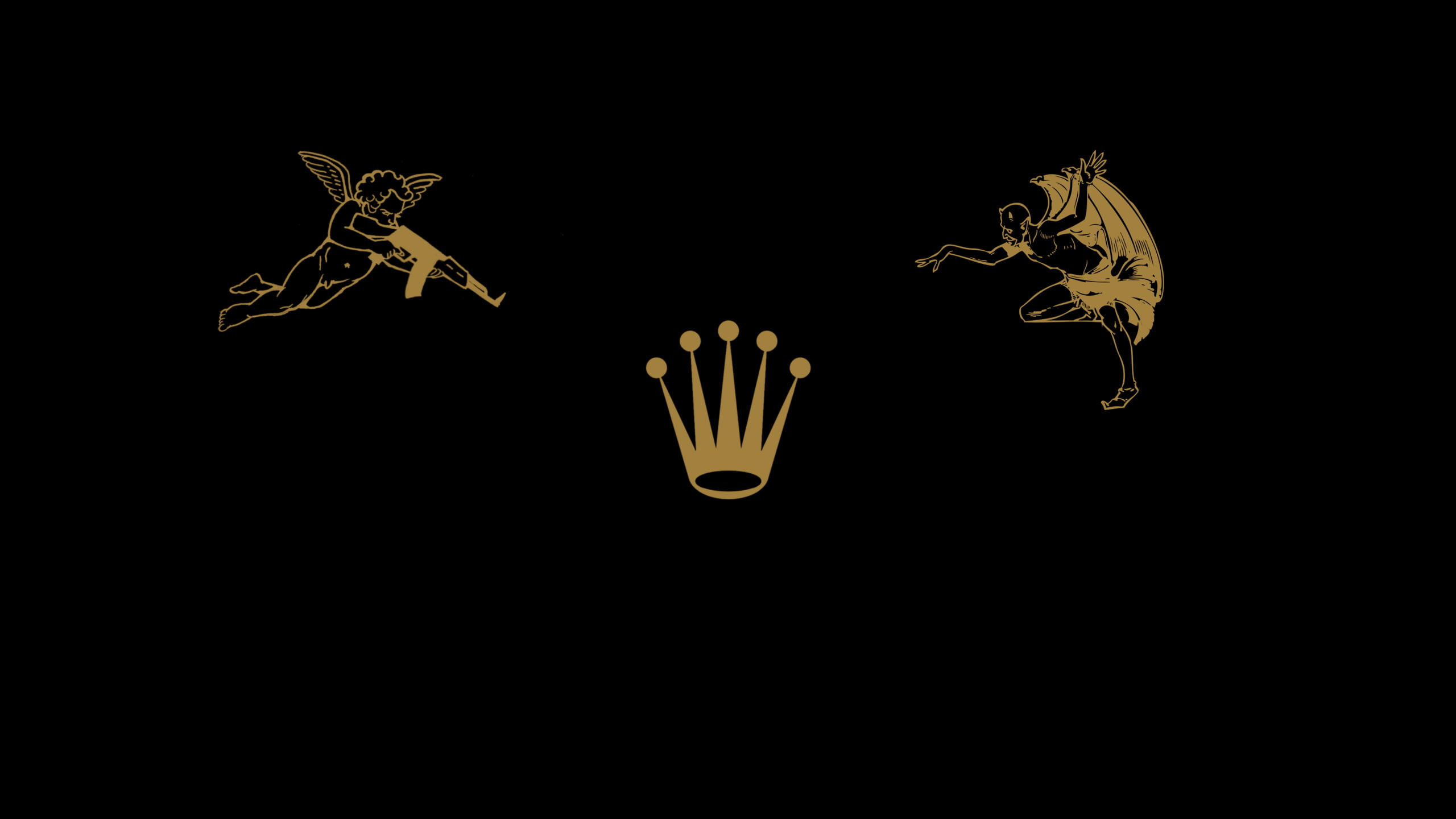 drawing, 2K, devils, black background, logo, AK-47, Rolex, HD Wallpaper