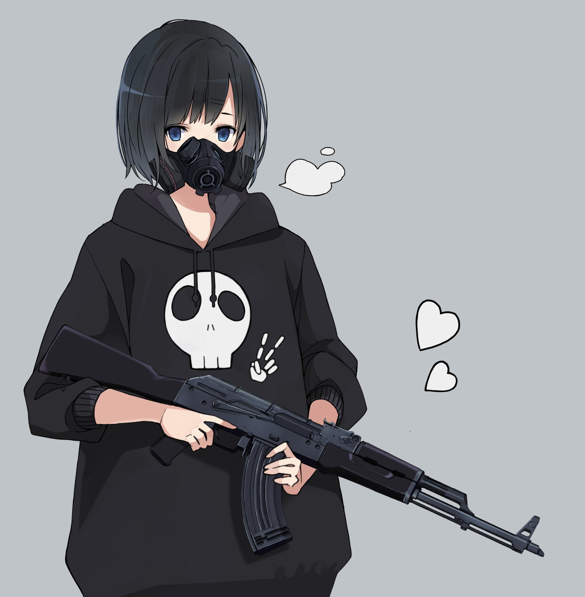 anime girls, fan art, AK-47, 1080P, Phone HD Wallpaper
