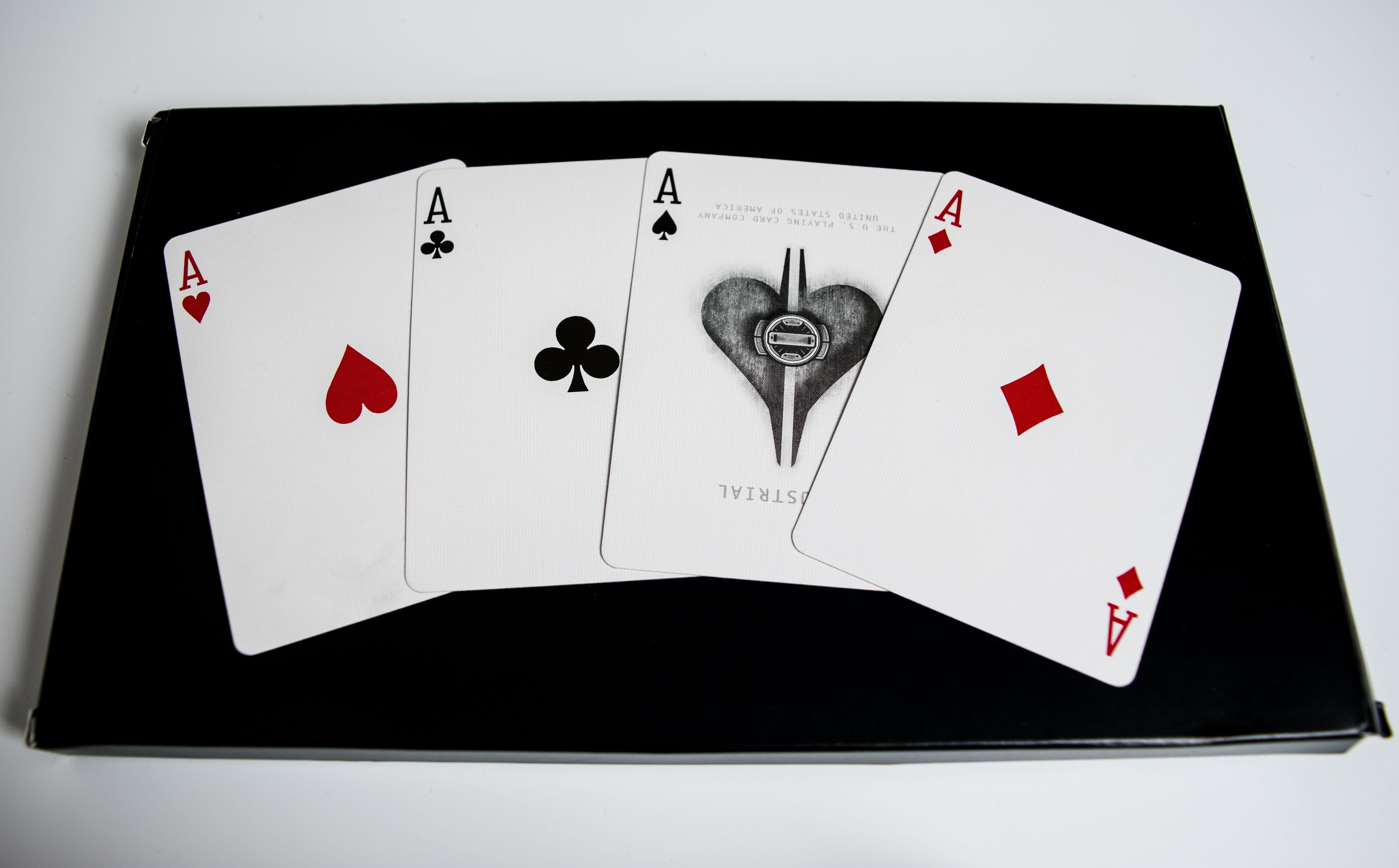 high angle view, playing, relaxation, still life, as, cards, luck, 5K, random, studio shot, leisure games, Letters, four, Money, cut out, black background, HD Wallpaper