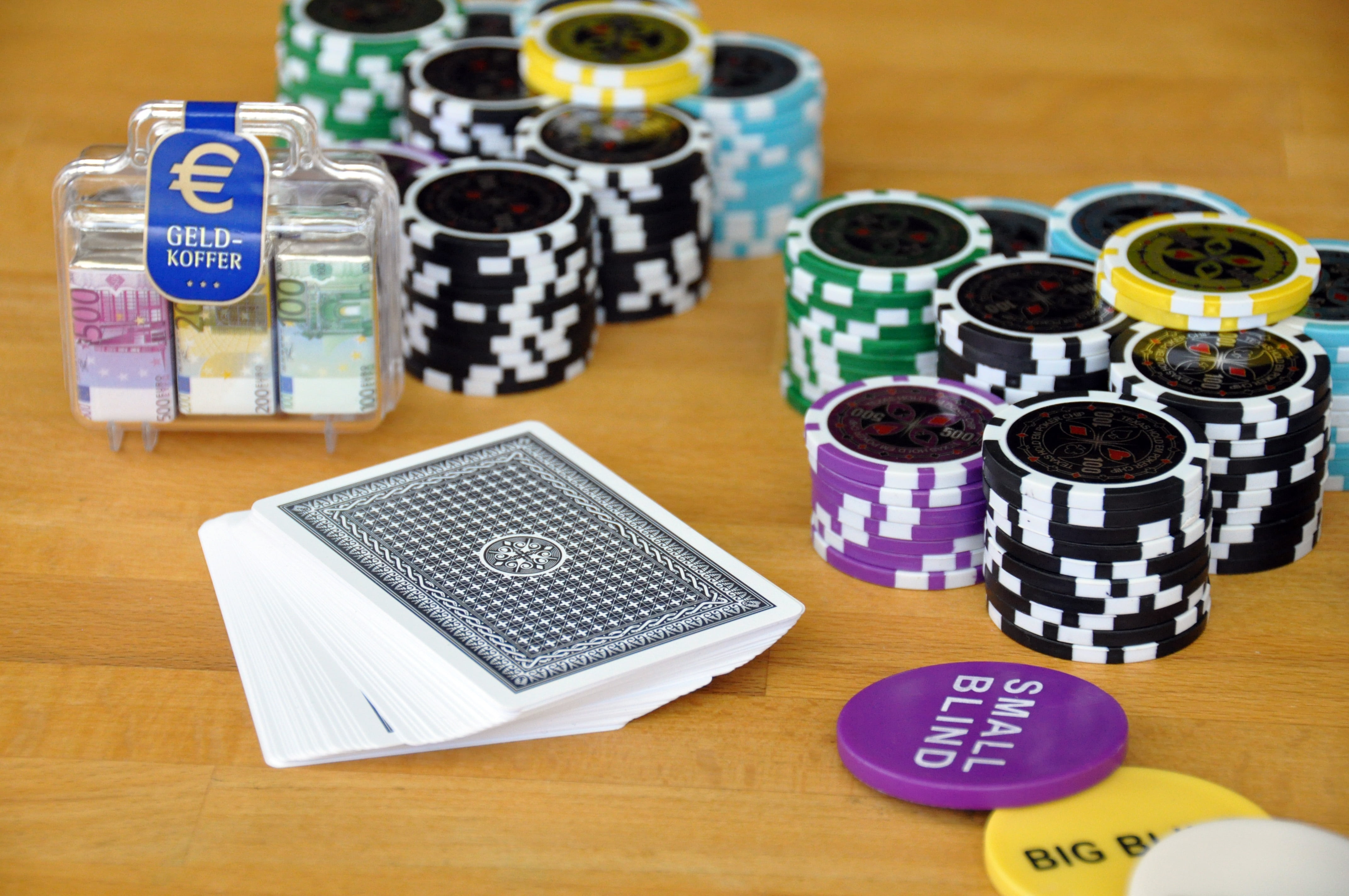 set, cards, card game, still life, large group of objects, poker, assorted, multi colored, table, variation, wood - material, 4K, poker chips, color, card, HD Wallpaper