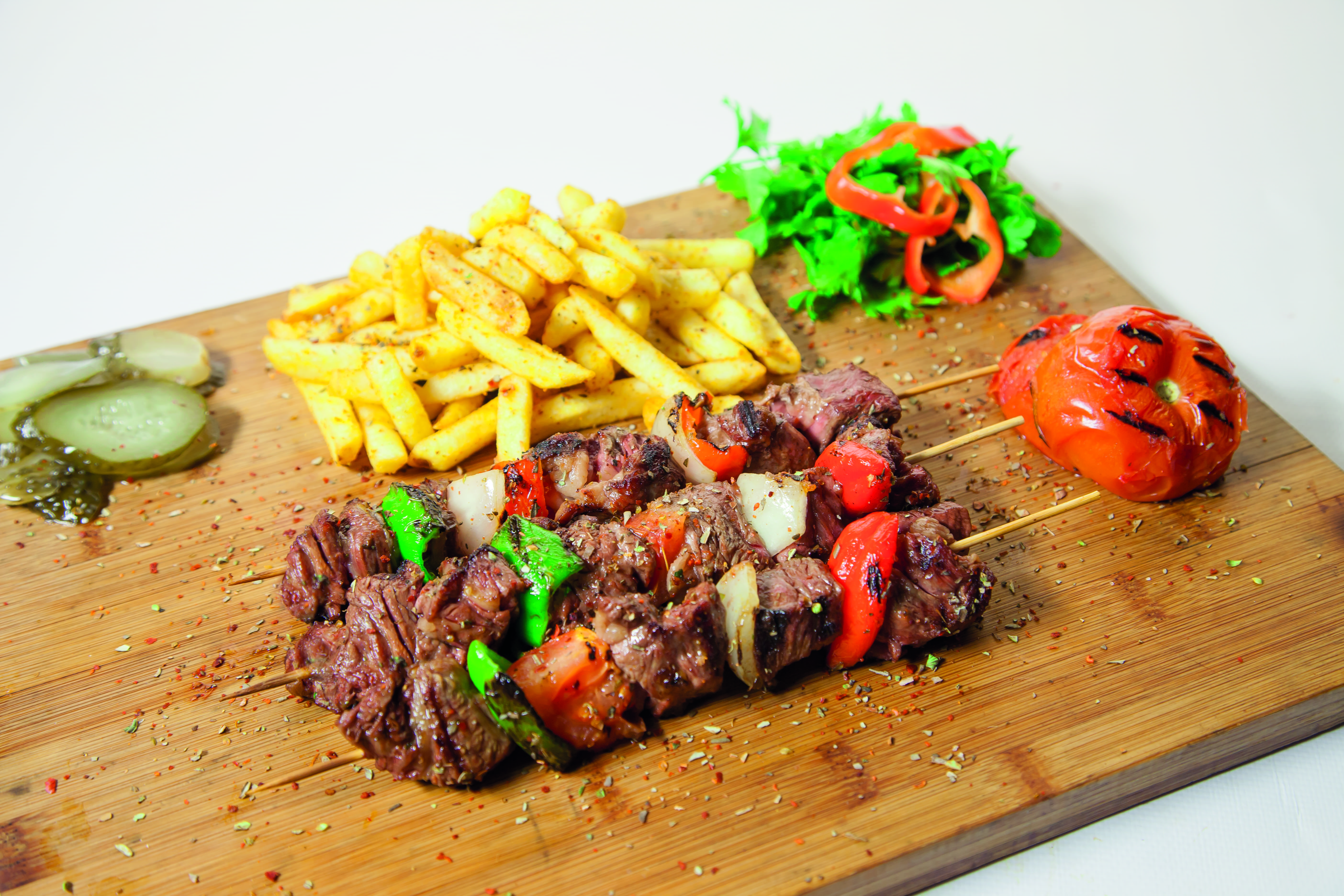 food, 5K, barbecue, close-up, french fries, board, meat, chopping, beef, cuisine, dinner, food and drink, snack, crockery, pork, freshness, tasty, delicious, HD Wallpaper
