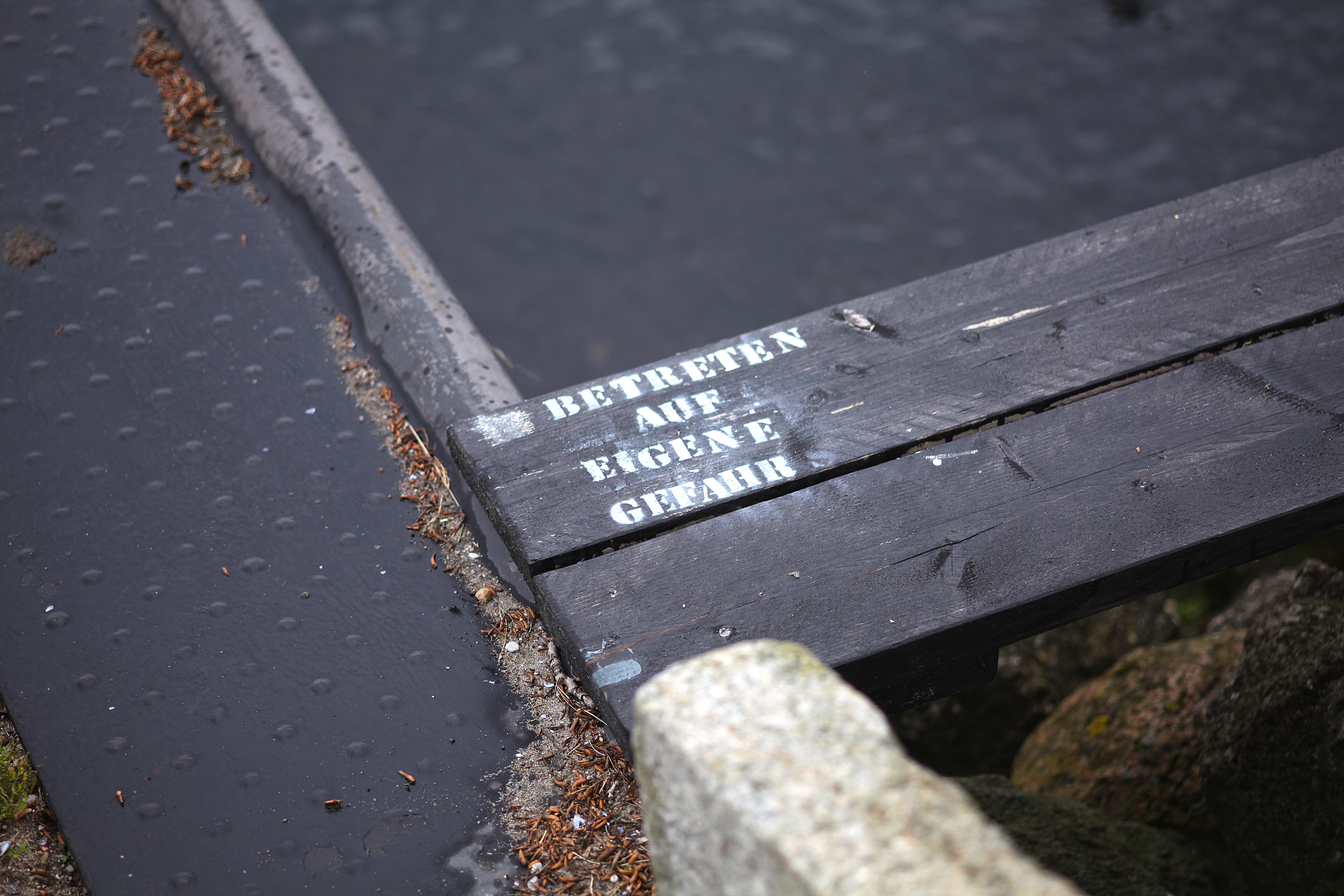 water, black color, text, outdoors, pattern, enter, 5K, prohibitory, close-up, footpath, wood - material, nature, no people, selective focus, grey, ban, HD Wallpaper