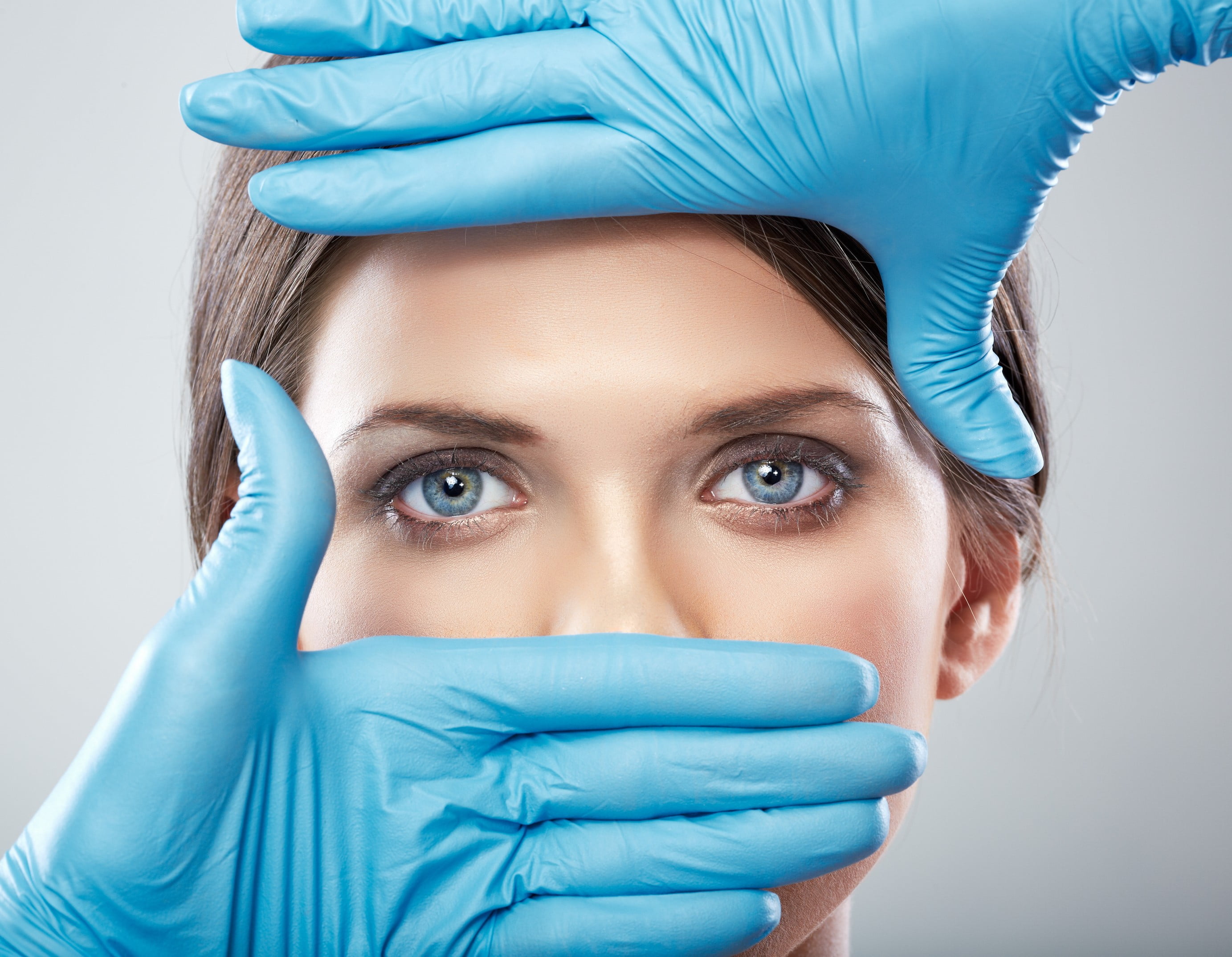 hand, protection, protective workwear, surgeon, face, females, protective glove, gloves, surgery, blue, indoors, human face, one person, young adult, headshot, HD Wallpaper