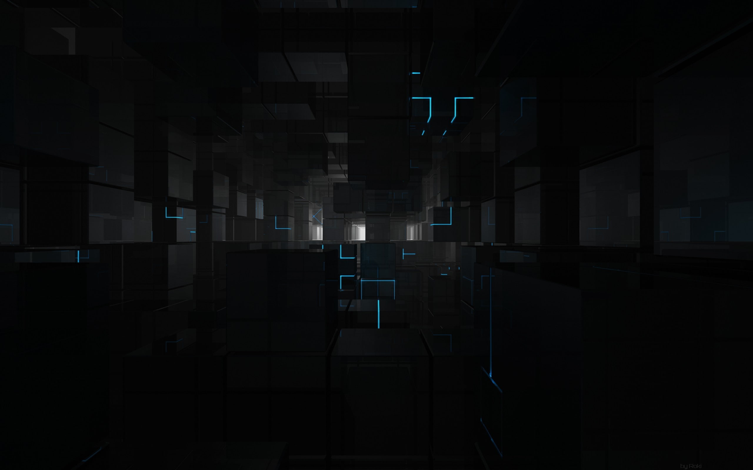cube, minimalism, reflection, blue, 3D, white, black, 2K, simple, shiny, HD Wallpaper