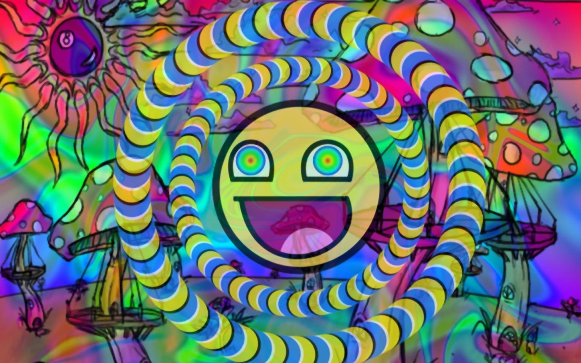 graffiti, art and craft, close-up, smiley, indoors, 1080P, illustration, architecture, backgrounds, no people, psychedelic, street art, mural, shape, representation, HD Wallpaper