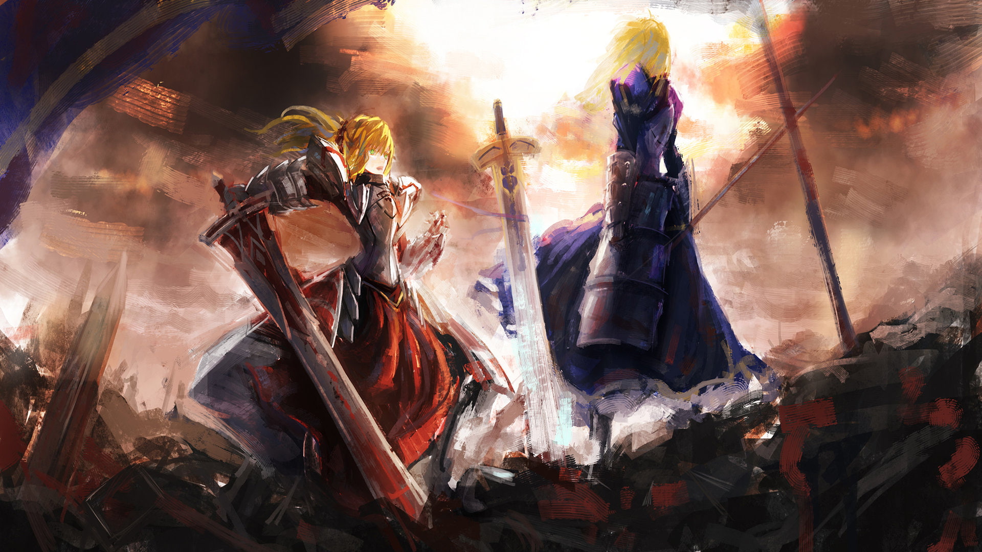 1080P, Fate Series, Fate/Stay Night, anime girls, Saber, Fate/Apocrypha, Saber of Red, Mordred (Fate/Apocrypha), HD Wallpaper