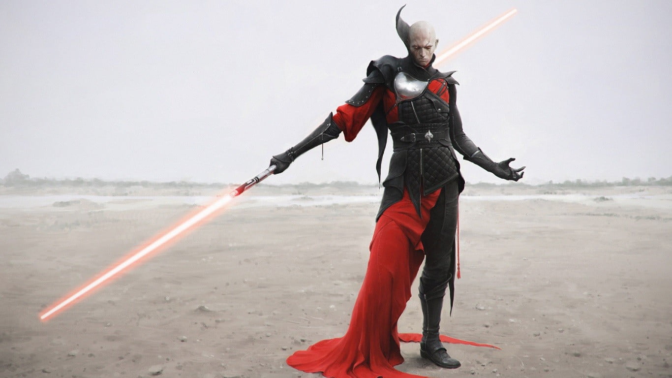 outdoors, red, concept art, leisure activity, lightsaber, men, standing, one person, fog, man, clothing, beach, holding, nature, movies, arms raised, HD Wallpaper