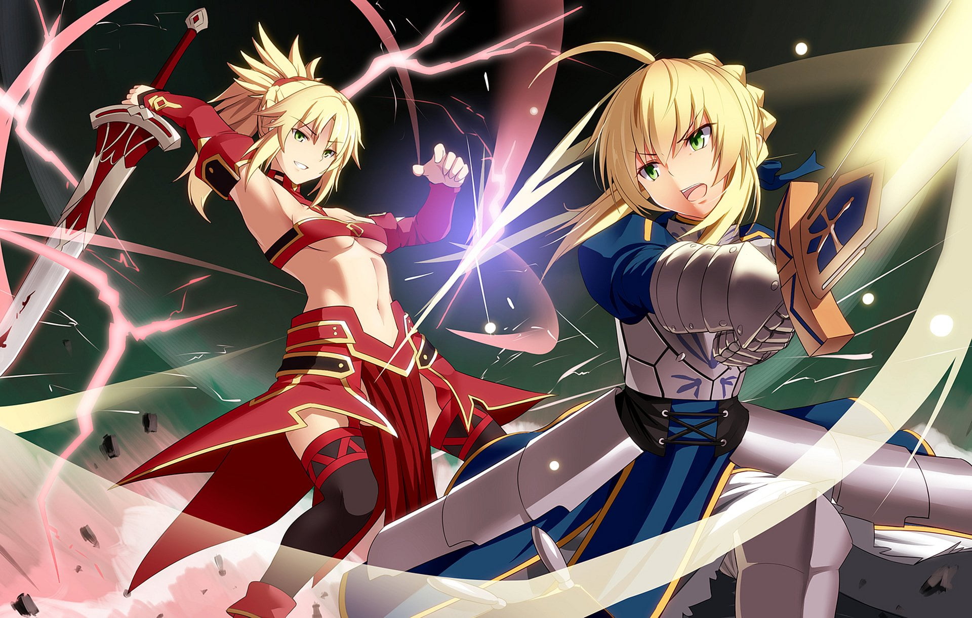light, indoors, Mordred (Fate/Apocrypha), illuminated, people, beautiful woman, vs, night, Fate Series, adult, leisure activity, three quarter length, HD Wallpaper
