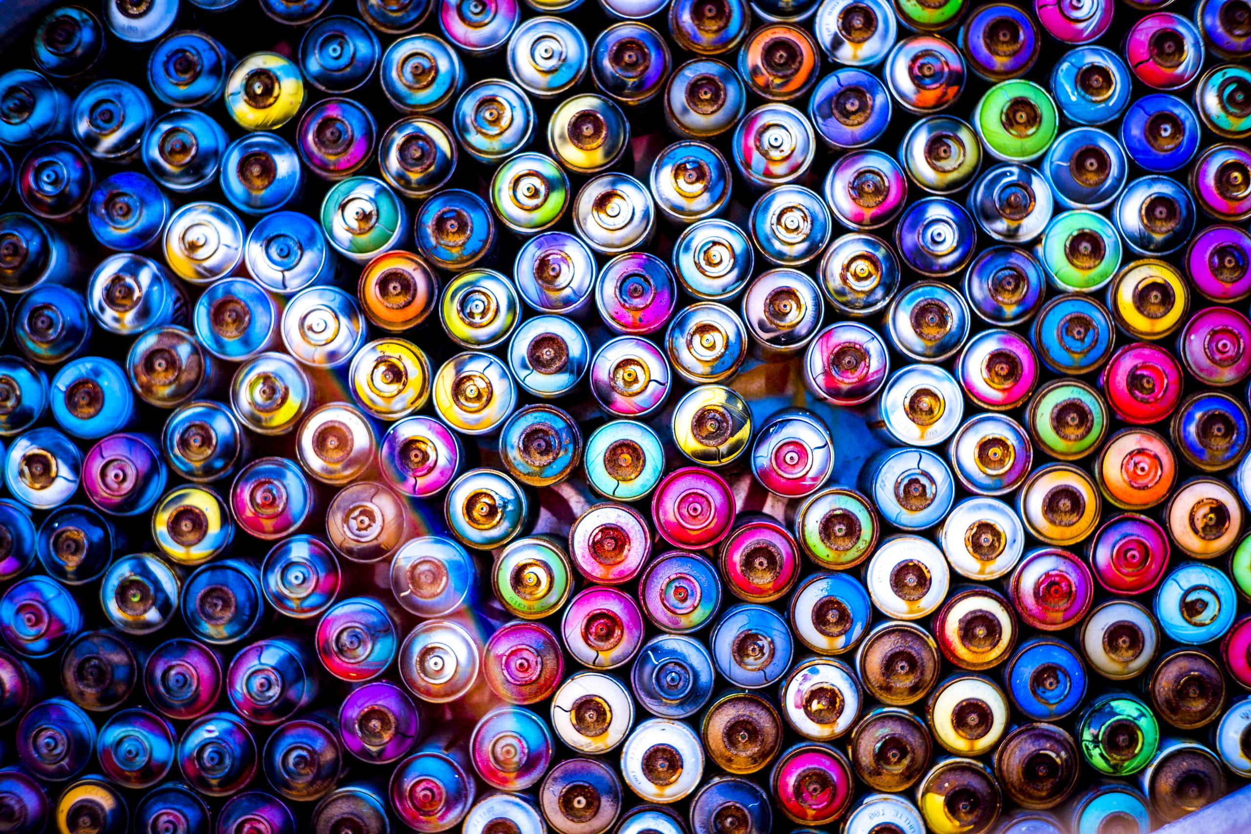 high angle view, thread, no people, colorful, full frame, blue, choice, collection, side by side, 2K, large group of objects, spray paints, still life, HD Wallpaper