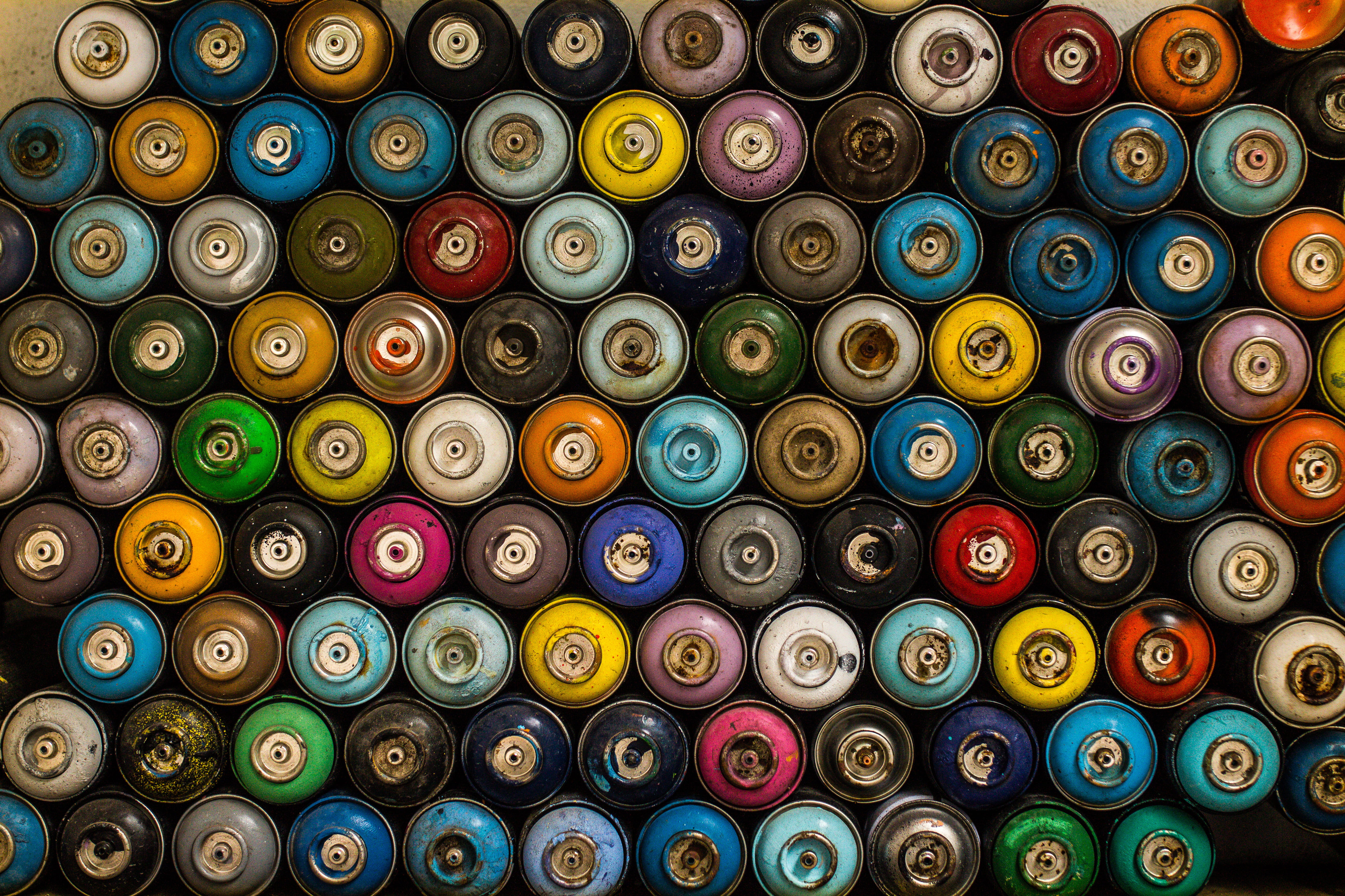 paint, indoors, lot, individuality, no people, 5K, spray, can, art, order, variation, multi colored, close-up, in a row, color, art and craft equipment, HD Wallpaper