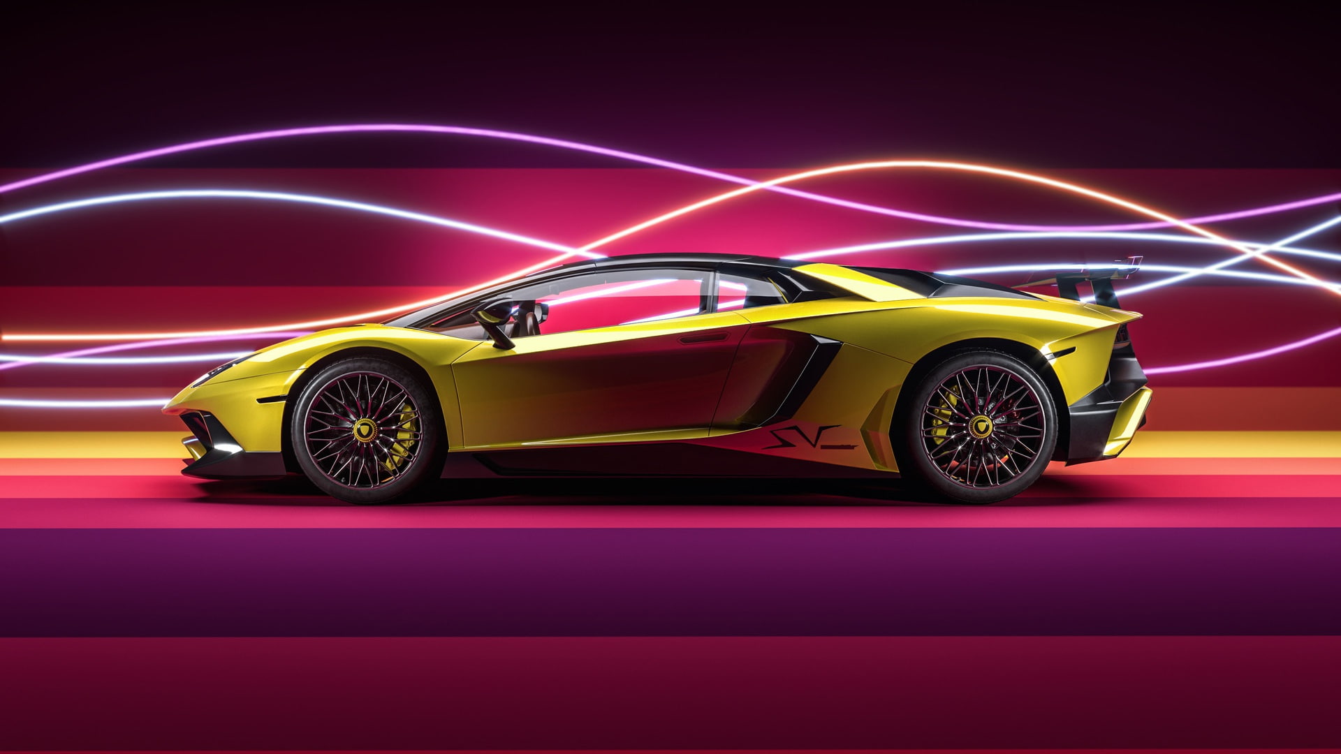 colorful, car, Alex Vatavu, Lamborghini, yellow cars, 1080P, Lamborghini Aventador, vehicle, HD Wallpaper
