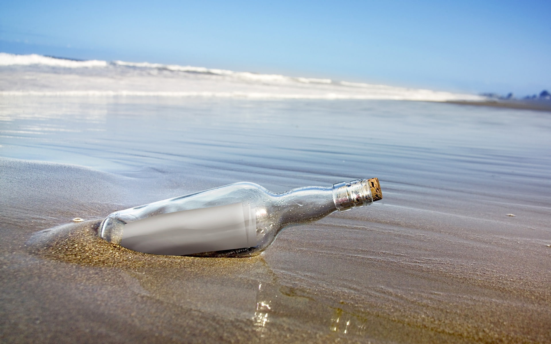 no people, pollution, tranquility, bottle, shore, sand, land, letter, message, 1080P, sky, container, bottles, water pollution, water, sea, nature, outdoors, HD Wallpaper