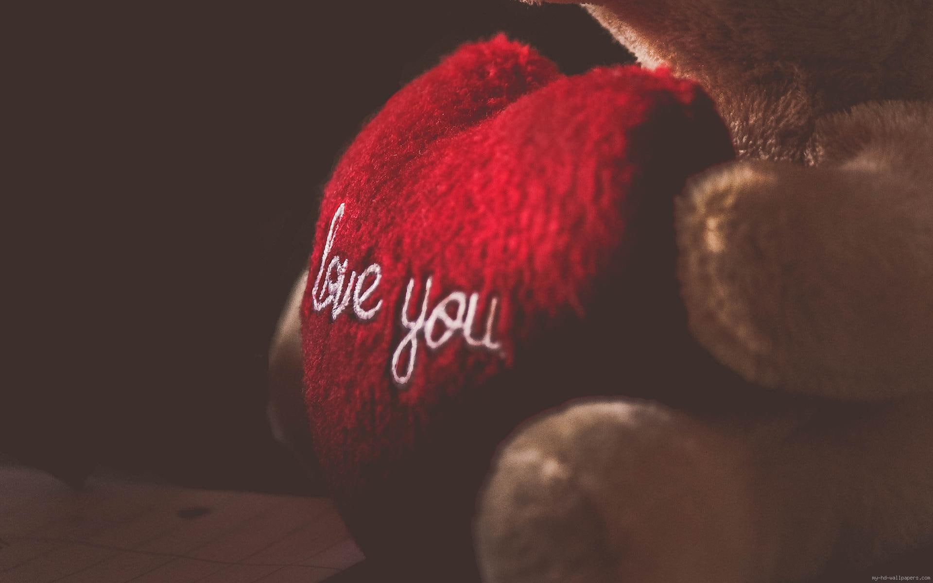 teddy, bear, 1080P, heart, pillow, love, HD Wallpaper