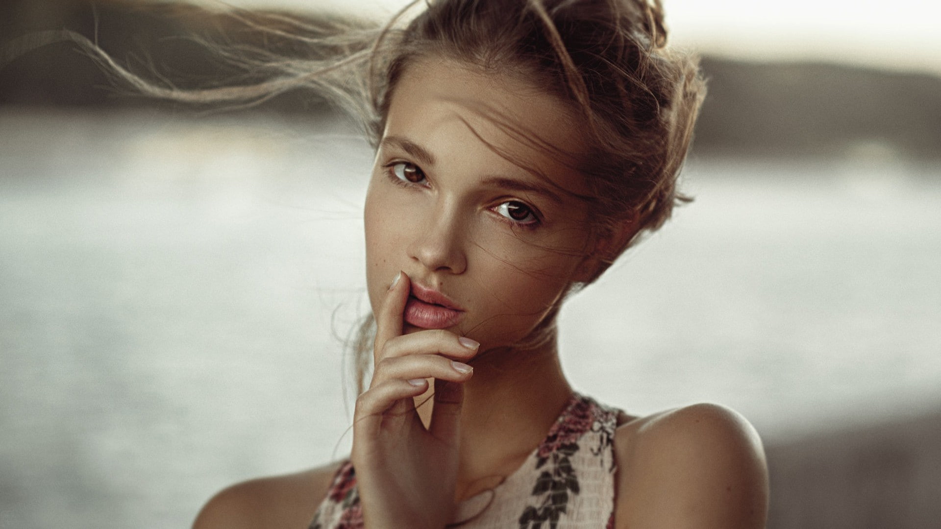 Georgy Chernyadyev, adult, women, beauty, contemplation, beautiful people, portrait, 1080P, brown hair, beautiful woman, one person, indoors, emotion, HD Wallpaper