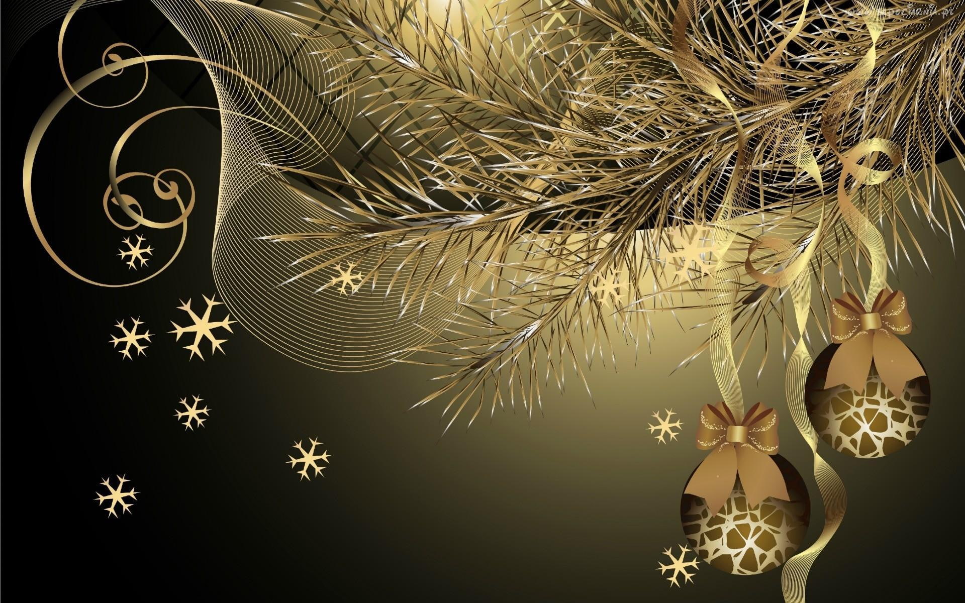 balls, bows, 1080P, festival, new year, lovely, snowflakes, holidays, christmas tree, chic, hang, decorations, christmas, beautiful, HD Wallpaper