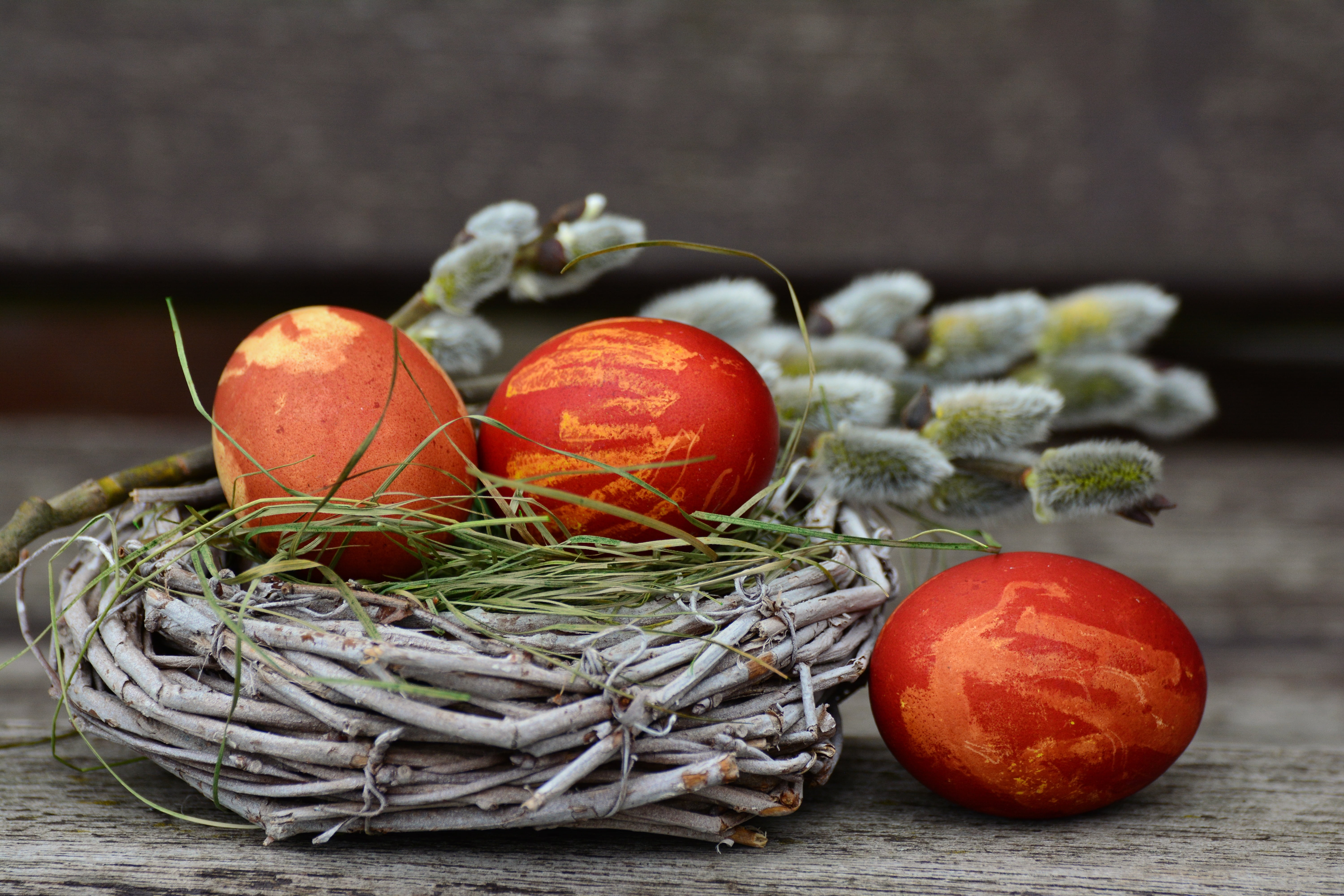 focus on foreground, food and drink, easter eggs, easter greetings, no people, easter decorations, food, wood - material, easter nest, freshness, healthy eating, HD Wallpaper