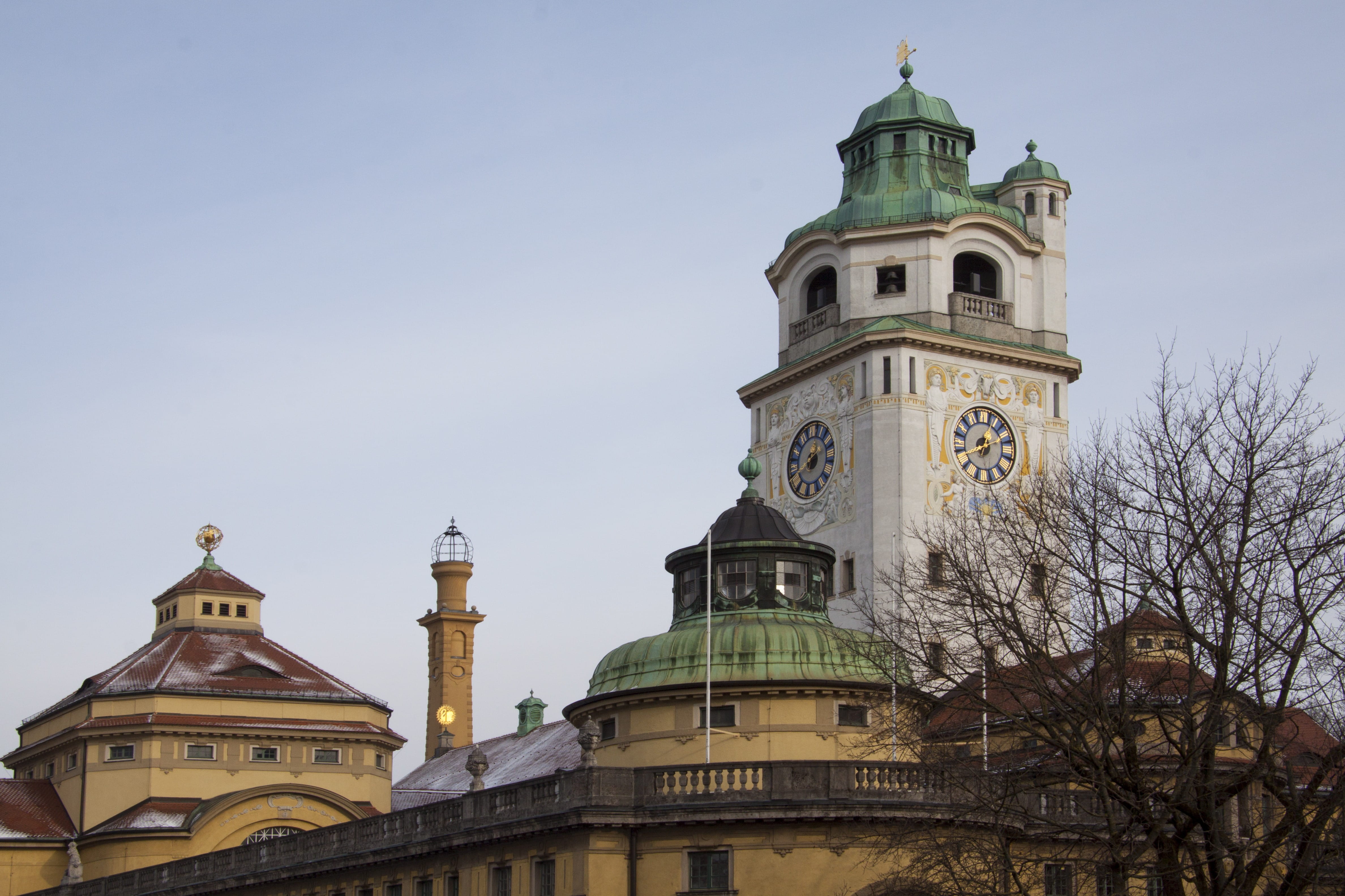 travel destinations, reserve water, tower, famous Place, europe, indoor swimming pool, carl hocheder, low angle view, clock, architecture And Buildings, HD Wallpaper