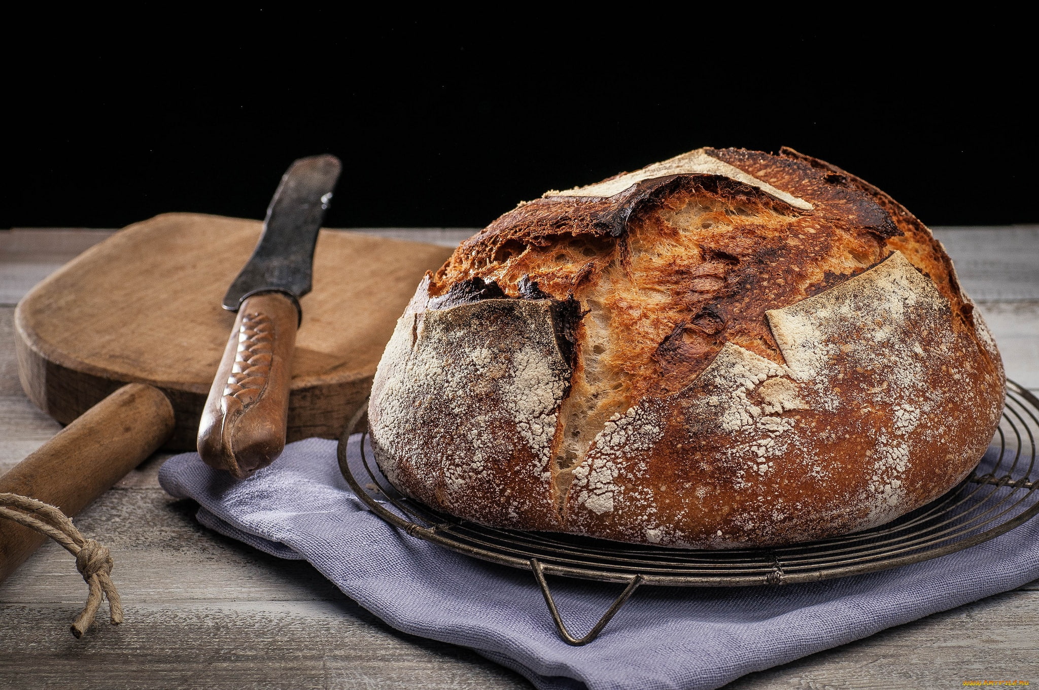 1080P, brown bread, eating utensil, food, dish towel, close-up, sourdough, loaf of bread, food and drink, napkin, wood - material, bread, household equipment, HD Wallpaper