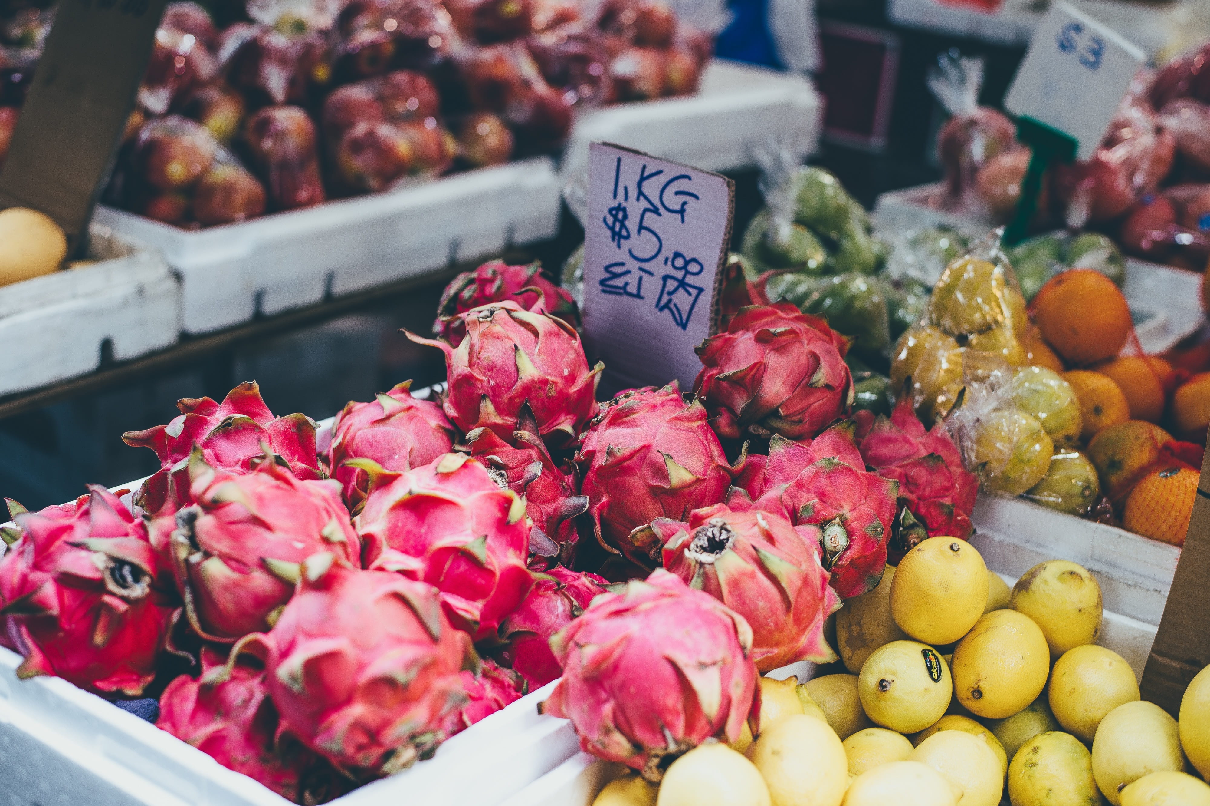 market, food and drink, for sale, no people, price, business, variation, ripe, food, price tag, sale, still life, grocery, retail, pitaya, choice, retail display, HD Wallpaper