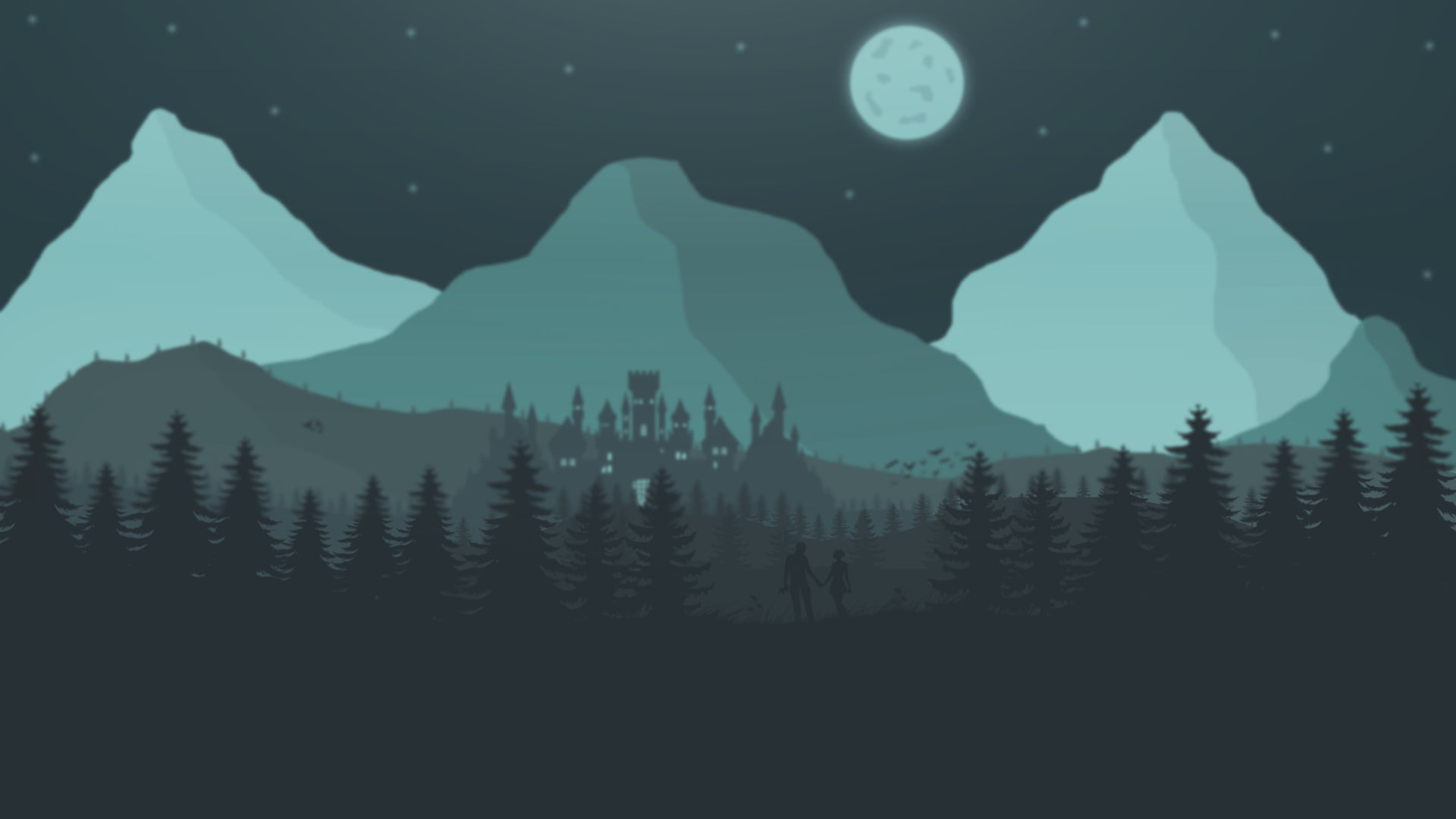 tree, graphic design digital art 2d 2d landscape tristan nelson, mountain range, no people, scenics - nature, reflection, high angle view, outdoors, sky, HD Wallpaper