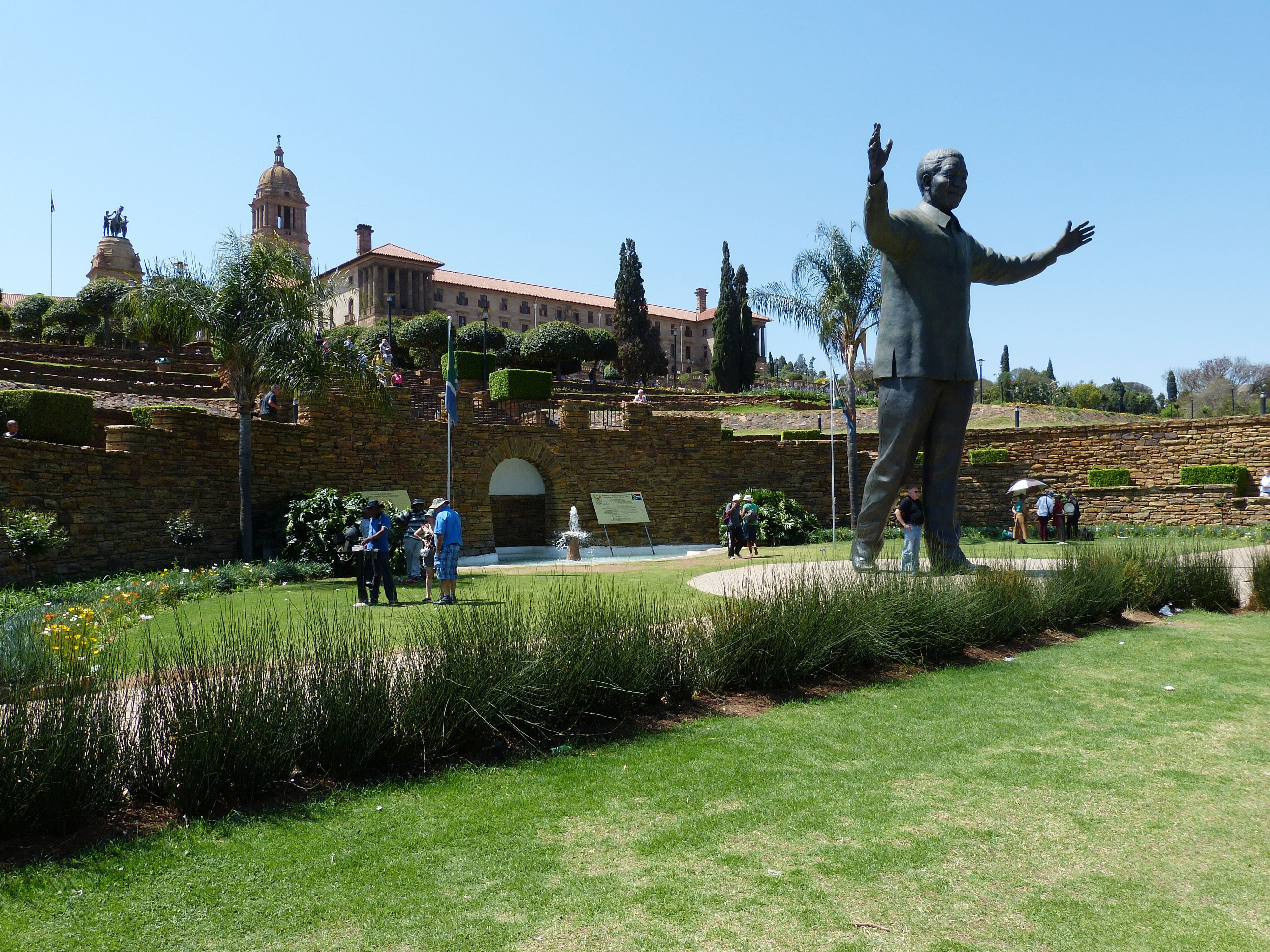 historically, wall, monument, one person, field, sunlight, mandela, leisure activity, pretoria, south africa, full length, adult, men, sky, nature, building, HD Wallpaper