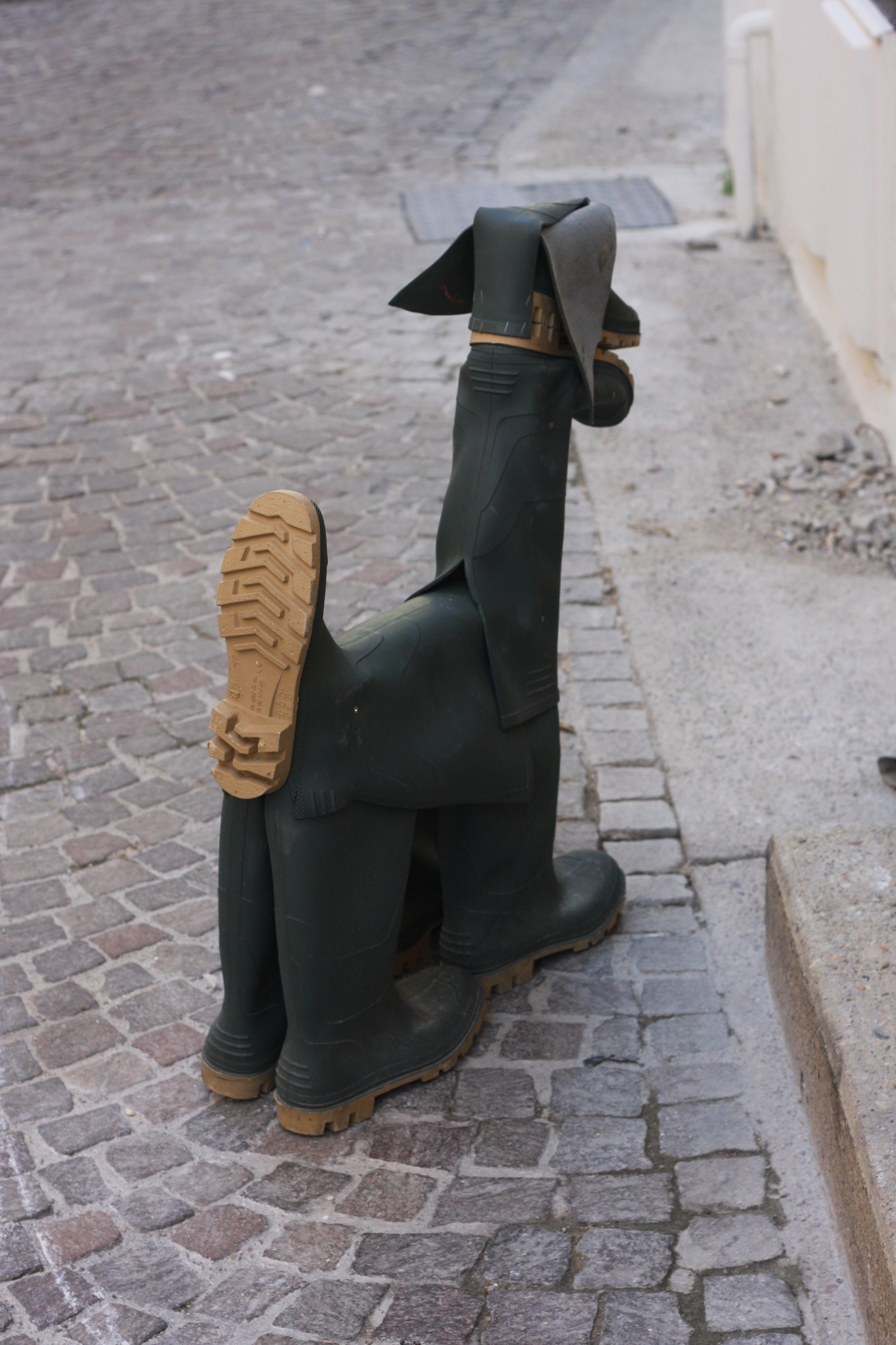 interesting, gum boots, quirky, focus on foreground, no people, sidewalk, dog, footpath, funky, architecture, unique, animal, domestic animals, nature, Phone HD Wallpaper