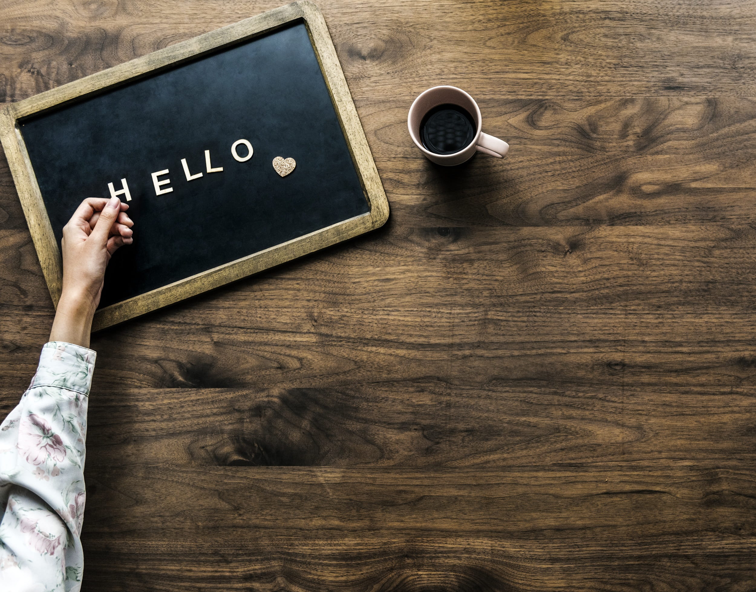 flatlay, human body part, indoors, high angle view, human hand, background, beverage, one person, body part, wood, wood - material, talk, message, speech, HD Wallpaper
