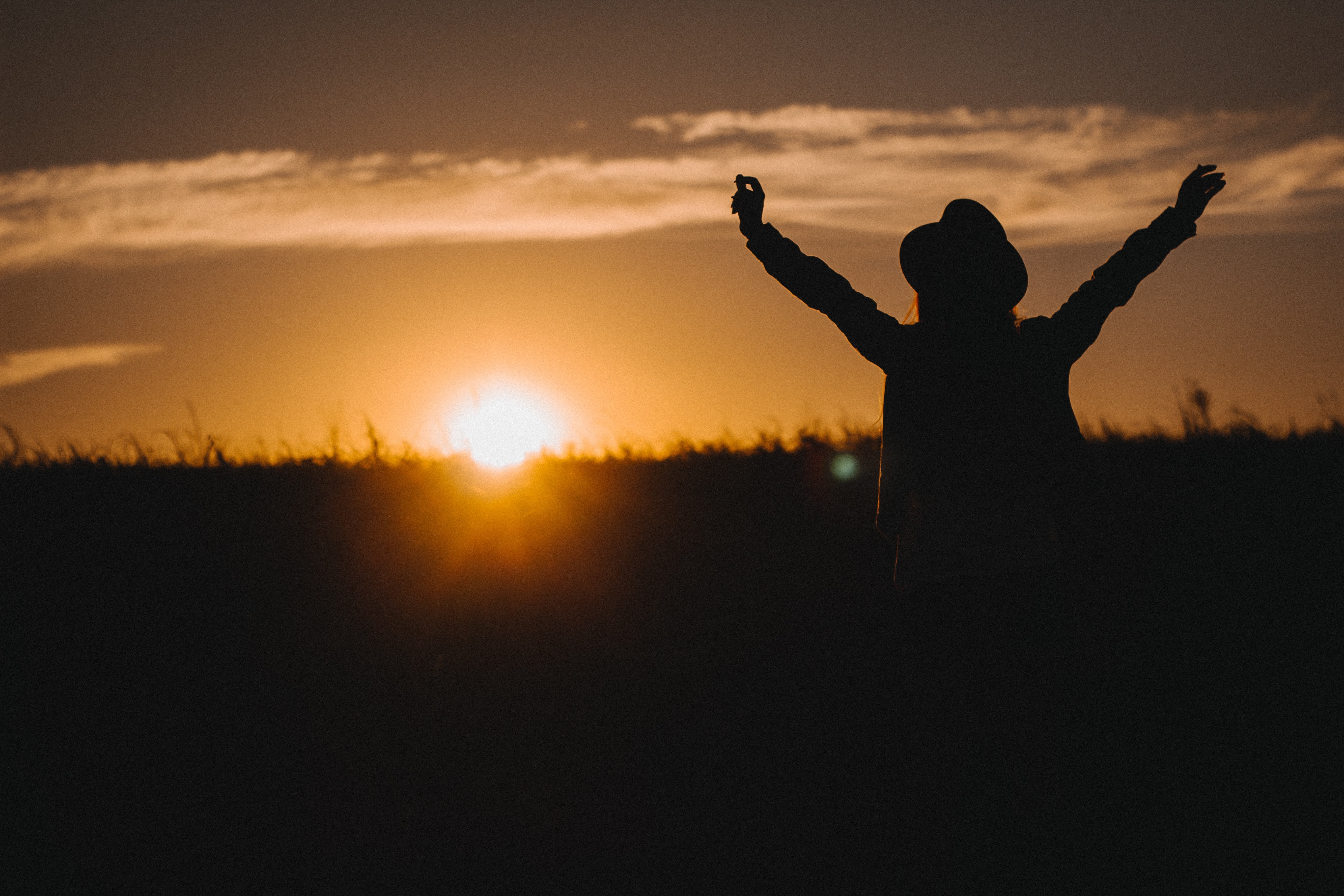 nature, 5K, sun, positive emotion, gratitude, cheerful, fun, sky, exercising, women, woman, landscape, religion, arms Outstretched, cloud - sky, arms Raised, HD Wallpaper