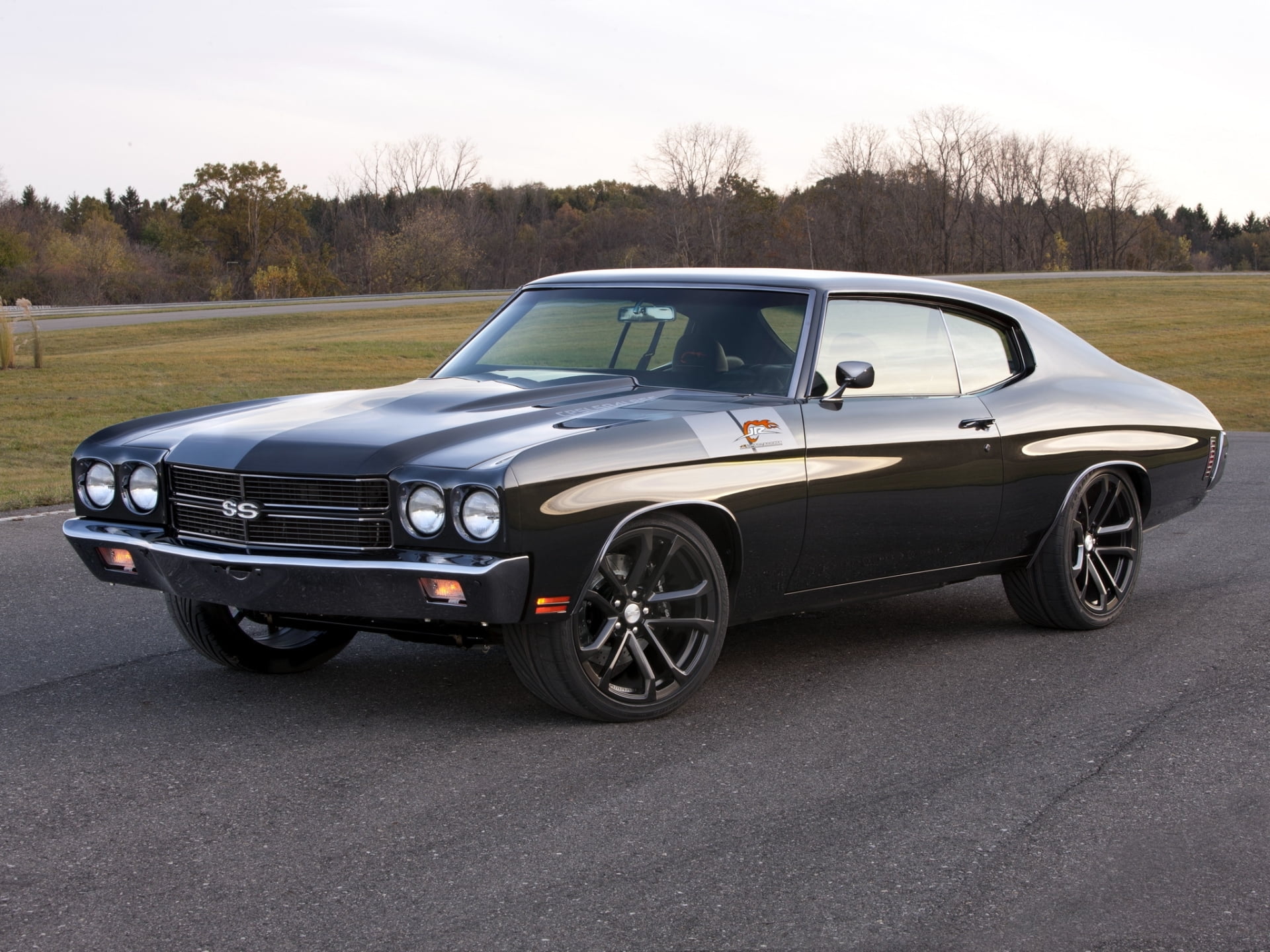 black Color, shiny, tuning, Sevil, black, trees, day, old-fashioned, chevy, front View, headlight, the sky, retro Styled, side View, sports Car, silver Colored, HD Wallpaper
