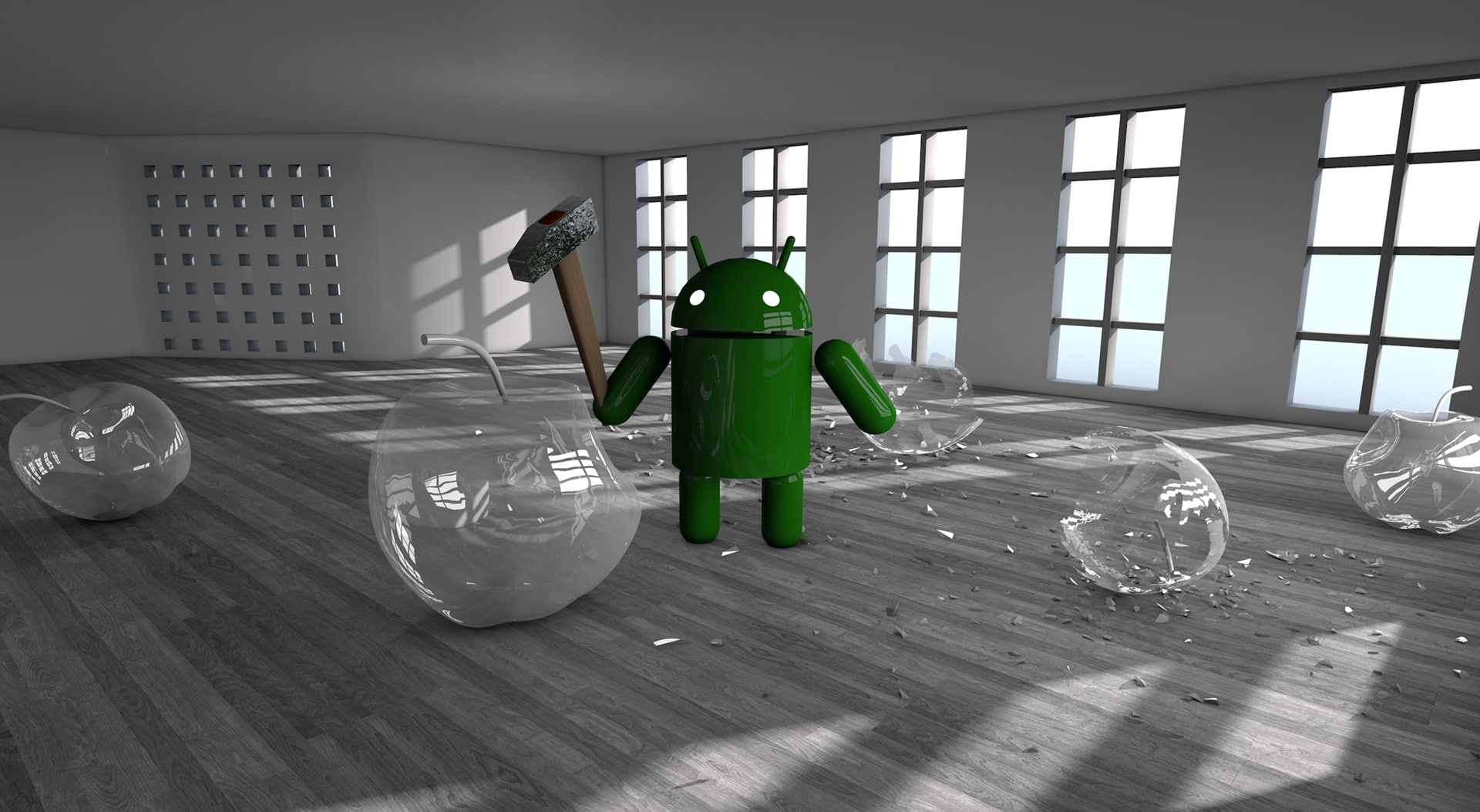 Computers, apple, full length, flooring, domestic room, wall - building feature, ceiling, green, sunlight, android vs apple, Android, indoors, HD Wallpaper