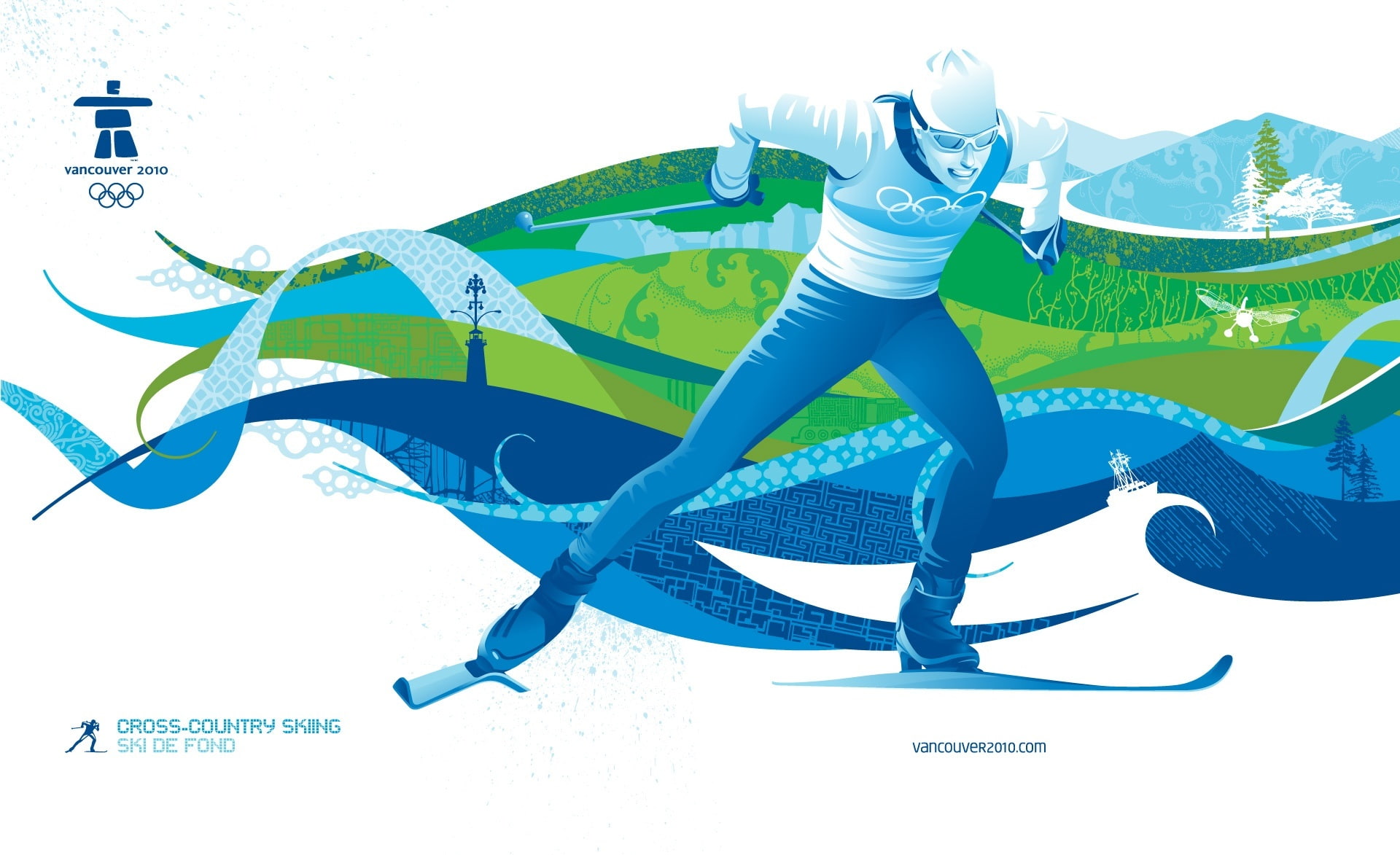 one person, 1080P, leisure activity, Winter Olympic Games, logo, xc skiing, white background, winter sport, green color, full length, cross, olympics, HD Wallpaper