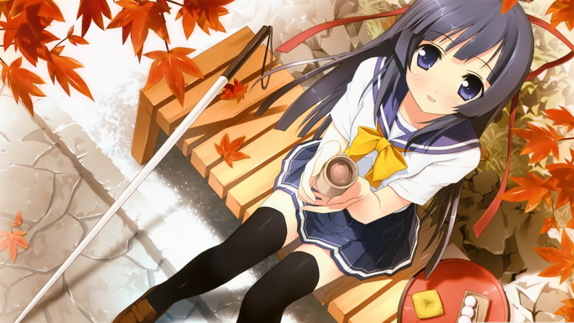 leisure activity, lifestyles, tree, clothing, childhood, manga, d, outdoors, anime, incidental people, day, one person, high angle view, adult, women, automne, HD Wallpaper