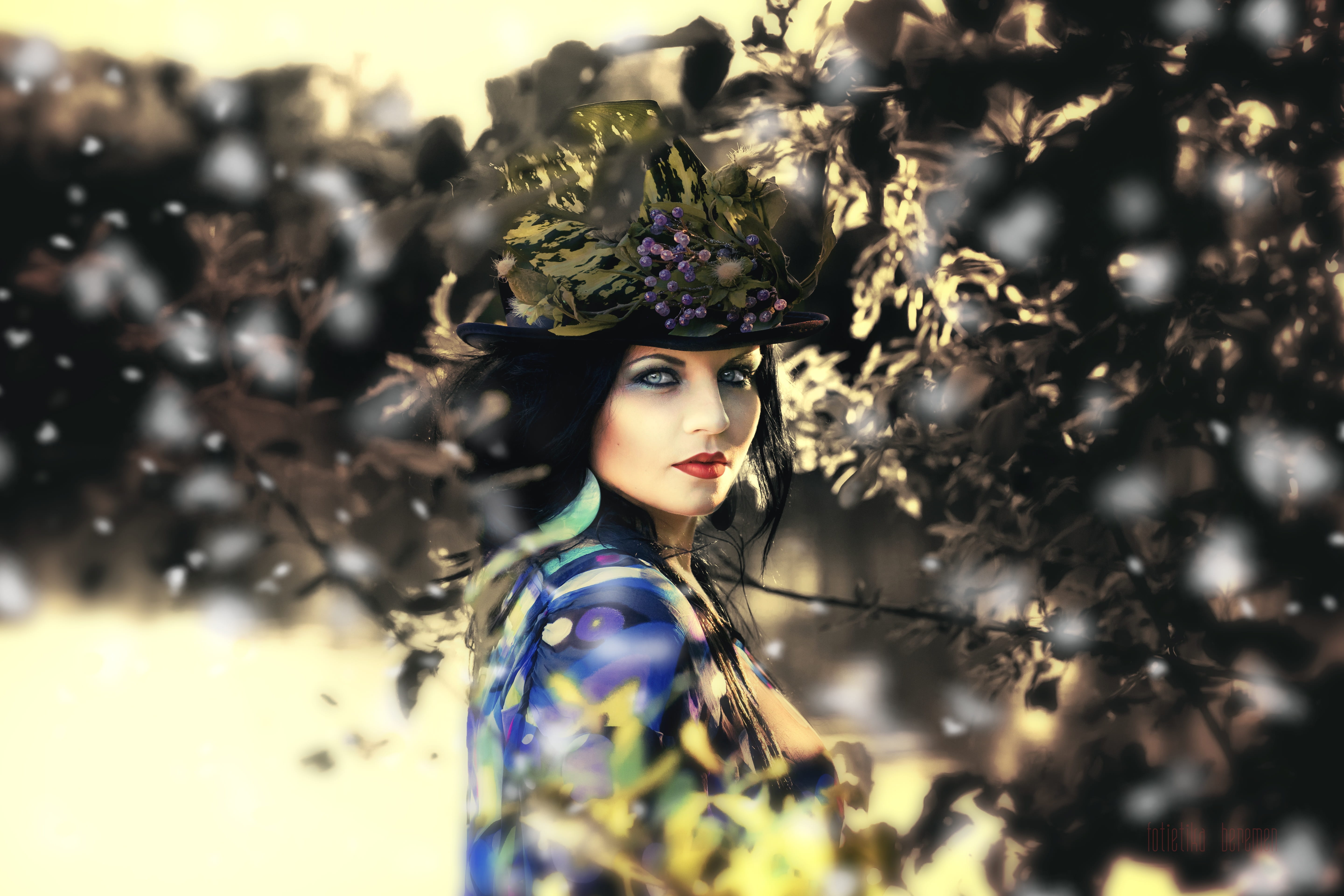 nature, plant, flowered hat, young adult, hairstyle, girl, elegance, happy, healthy, laurel wreath, brunette, hair styling, wellness, luck, looking at camera, HD Wallpaper