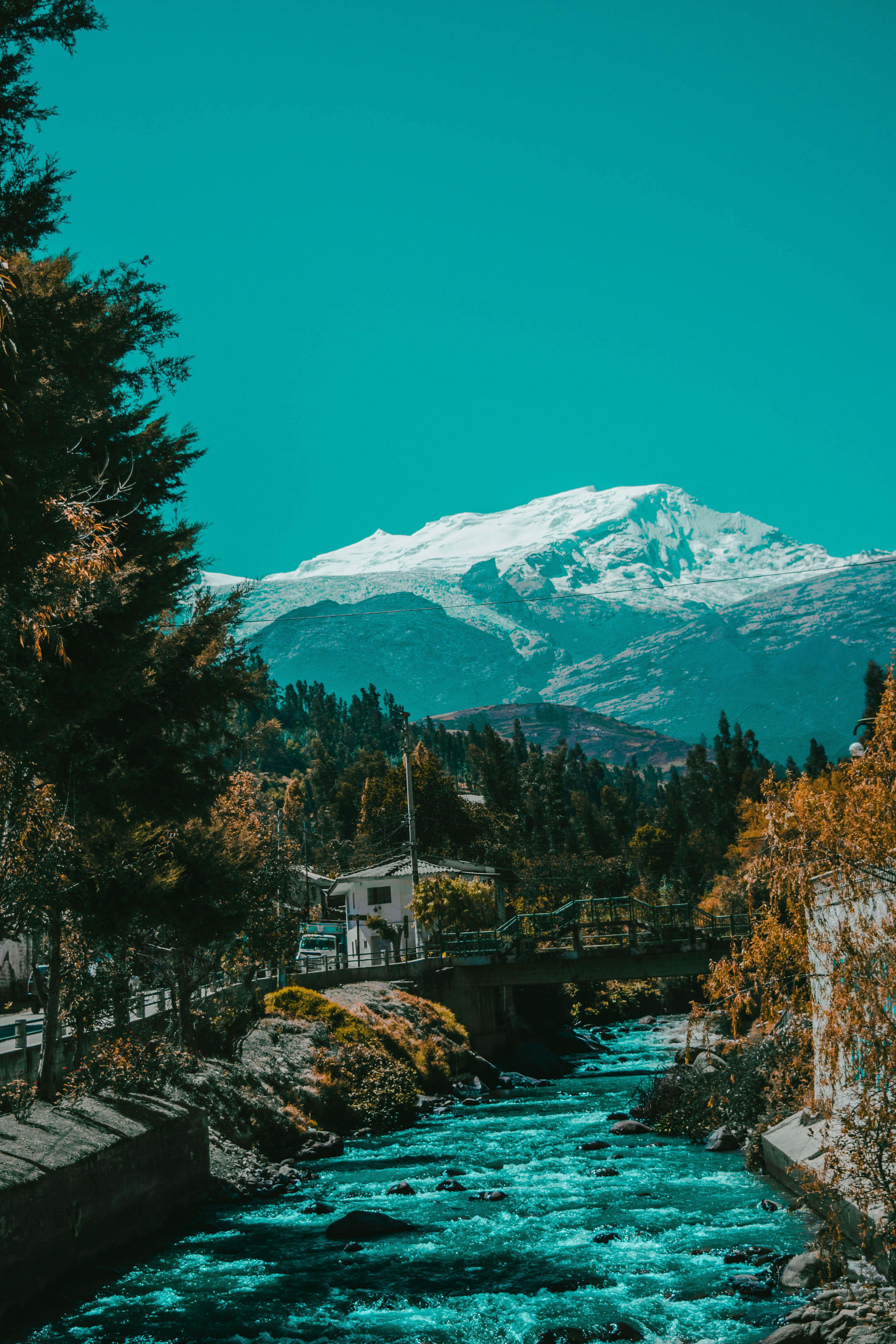 water, nevado, 5K, unsplash, tranquility, tree, people, altura, snow, cold temperature, yungay, snowcapped mountain, mountain range, landscape, Phone HD Wallpaper