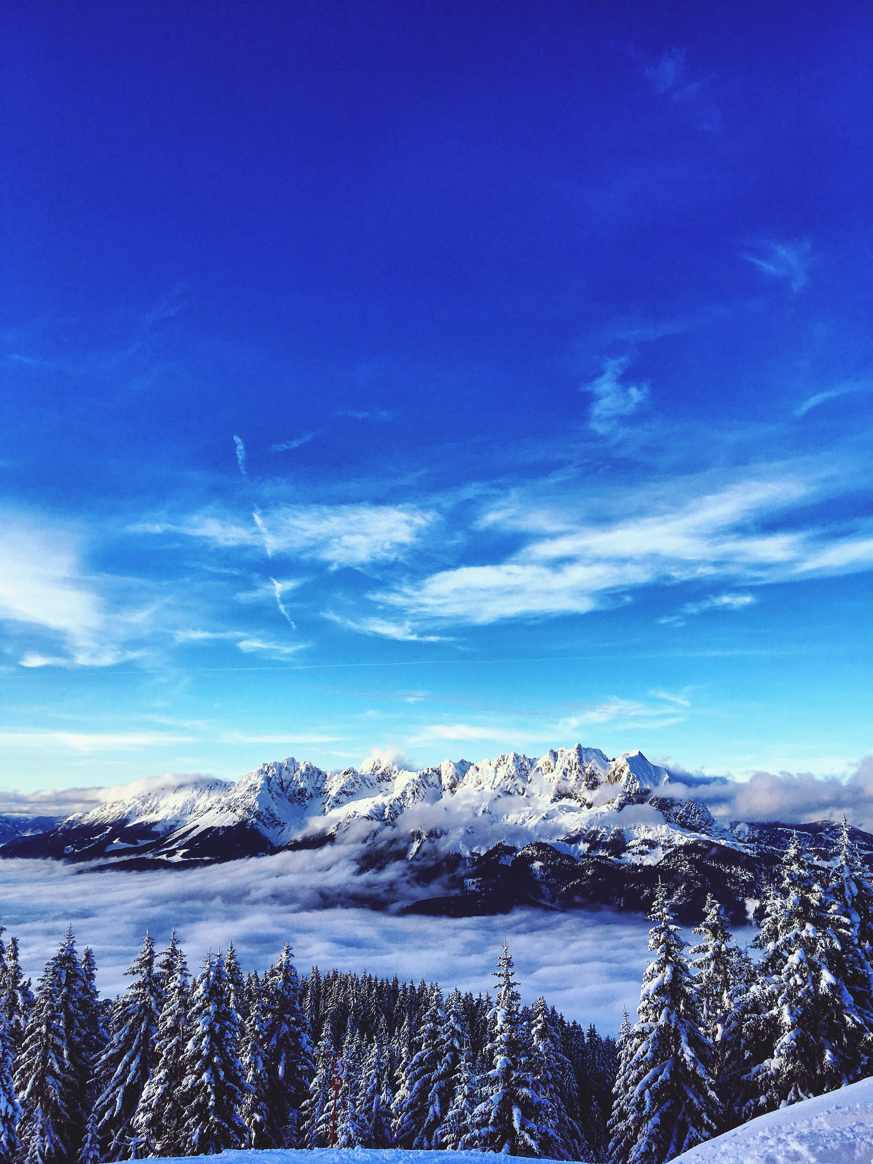 tree, sky, snow, non-urban scene, no people, ski, snowy, austria, landscape, europe, snowcapped mountain, cloud - sky, winter, white, 4K, mountain range, Phone HD Wallpaper