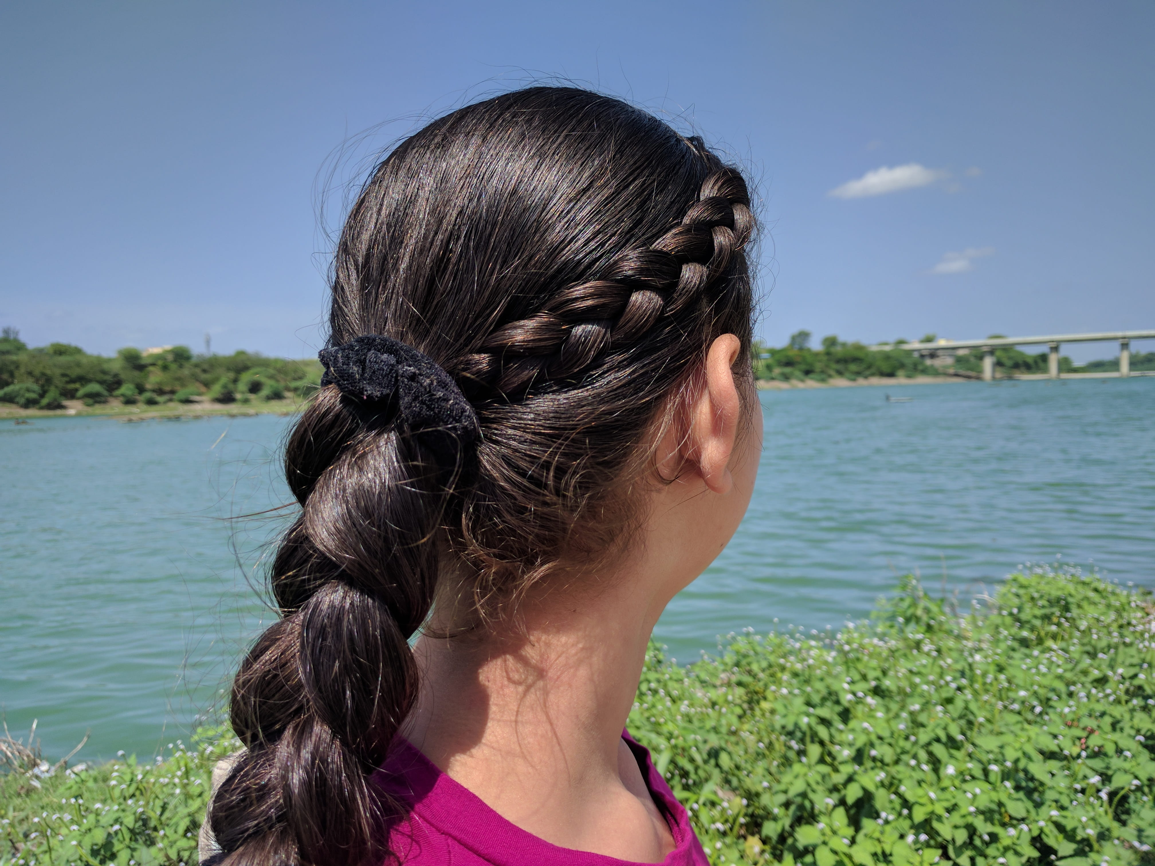 nature, outdoors, Beauty, rear view, leisure activity, young adult, Back of Girl, 4K, Girly, water, women, River, braided hair, Beautiful, hair, hairstyle, HD Wallpaper