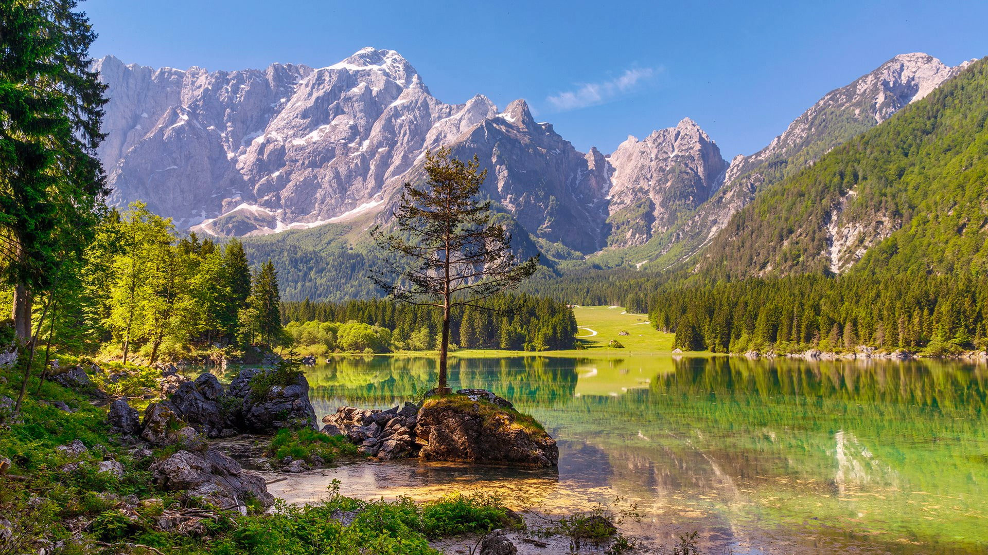 vegetation, friuli venezia giulia, lacs de fusine, fusine lakes, tranquil scene, non-urban scene, friuli-venezia giulia, tree, lake, 1080P, formation, HD Wallpaper