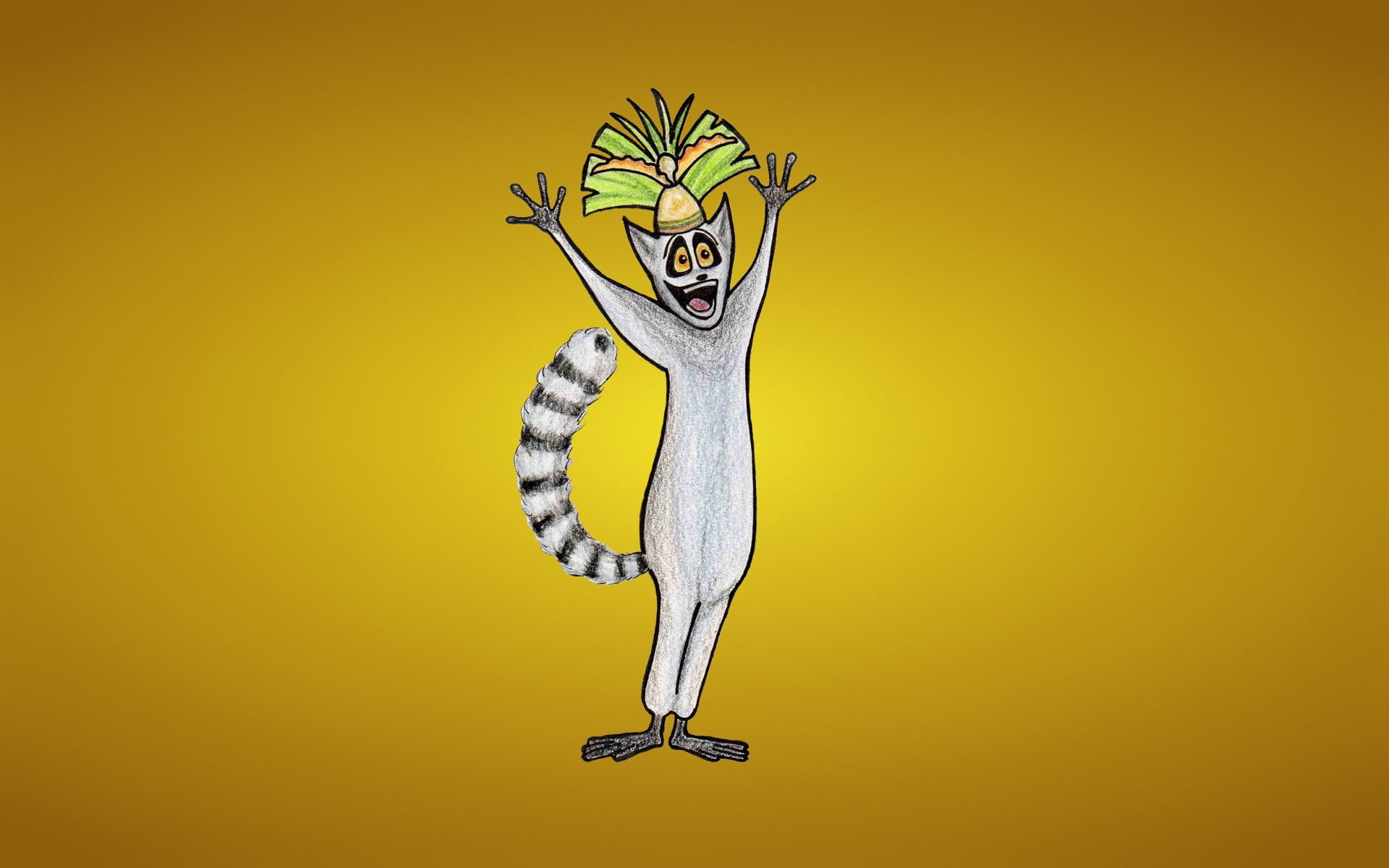 symbol, cartoon, gray, illustration, animal, orange color, indoors, no people, front view, arms raised, julian king, ring-tailed lemur, bone, yellow background, HD Wallpaper