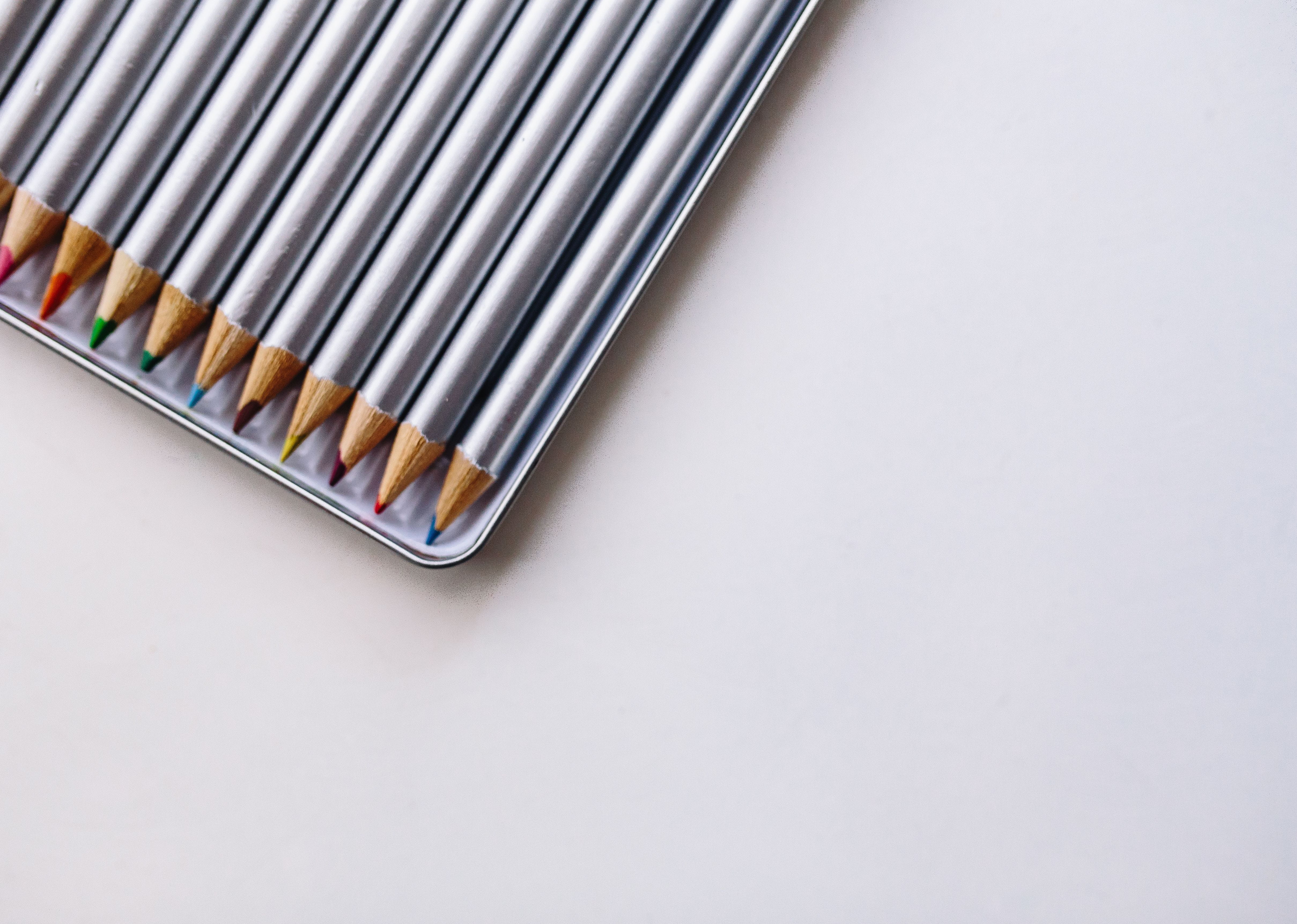 4K, business card, studio shot, paper, case, drawing, directly above, crayon, close-up, white, copy space, silver - metal, in a row, silver colored, large group of objects, HD Wallpaper
