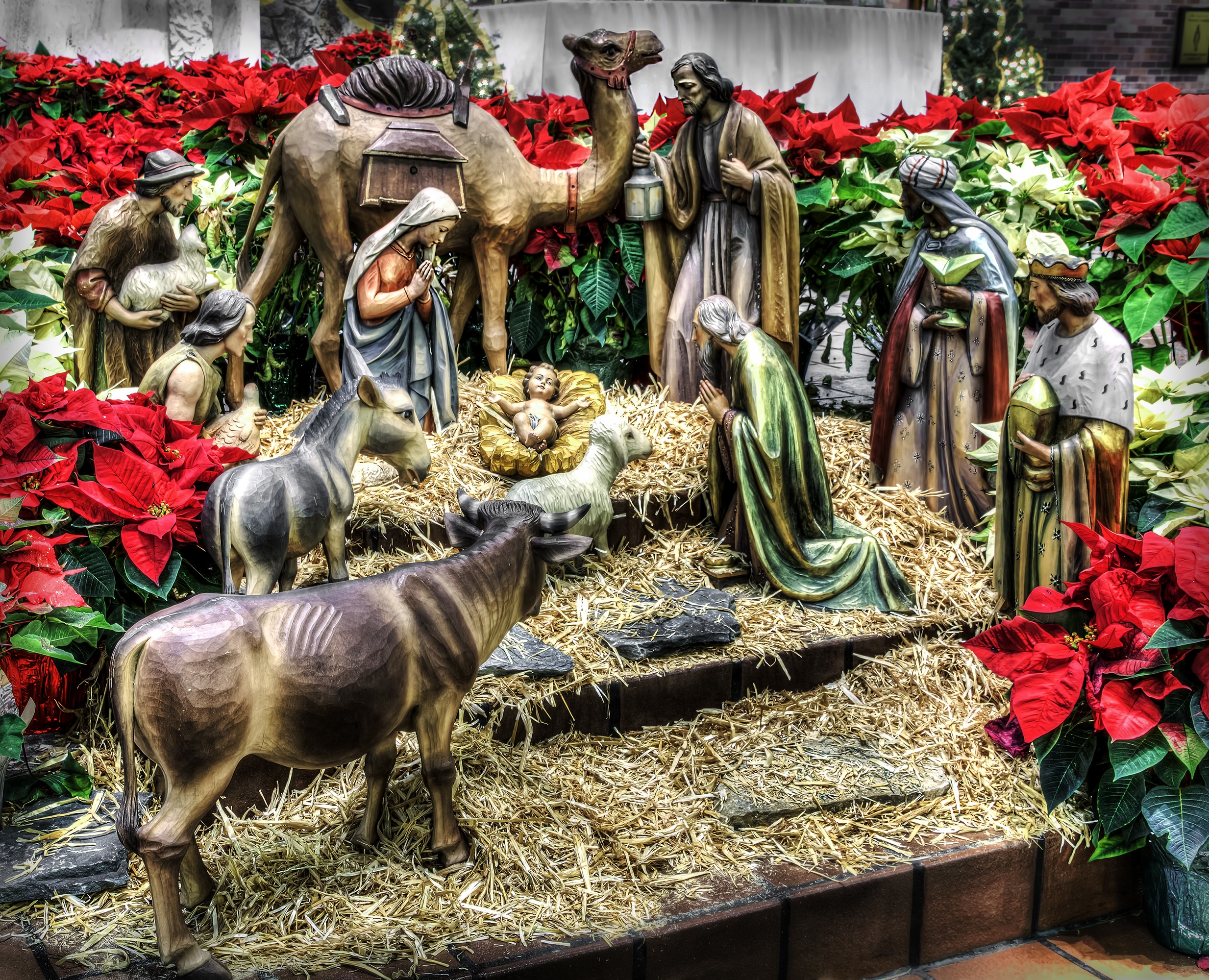 art and craft, human representation, religion, figurines, crib, christmas, ceramic, day, jesus, plant, no people, cultures, birth, wise, christian, creativity, HD Wallpaper